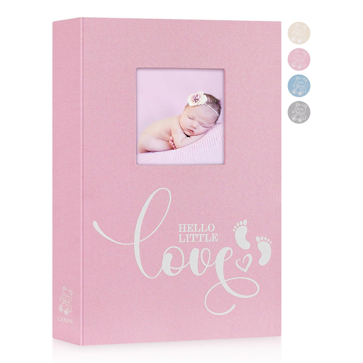 Lanpn Baby Photo Album 4x6 600 Pockets, Linen cover Newborn Bebe Memory Book Photobook Holds 600 Horizontal and Vertical Pictures, Picture Album with Front Window Gift for Boy Girl Baby Shower Pink
