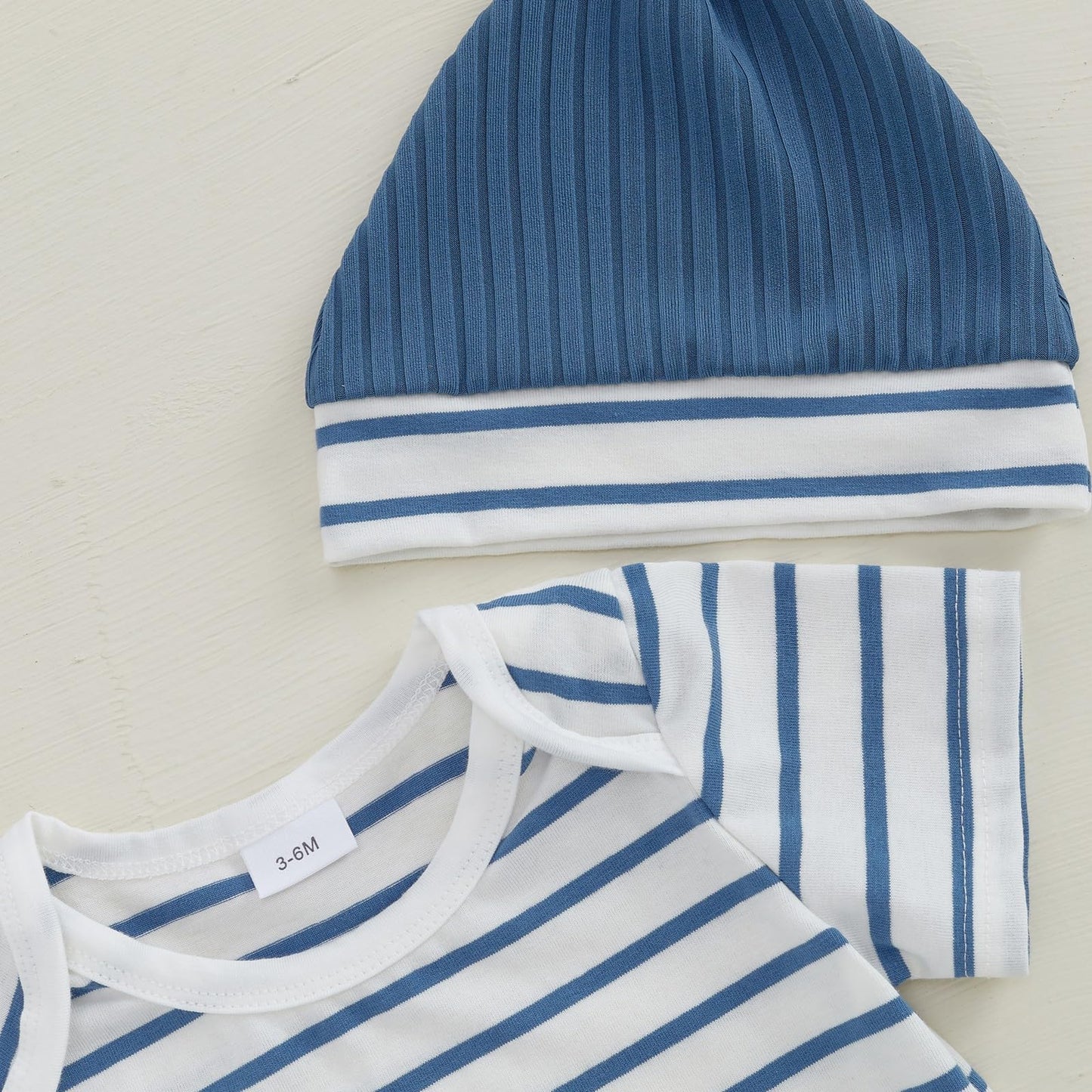 Newborn Baby Boy Summer Clothes Stripe Short Sleeve Romper Suspender Pants Hat 3Pcs Set Cute Coming Home Outfit