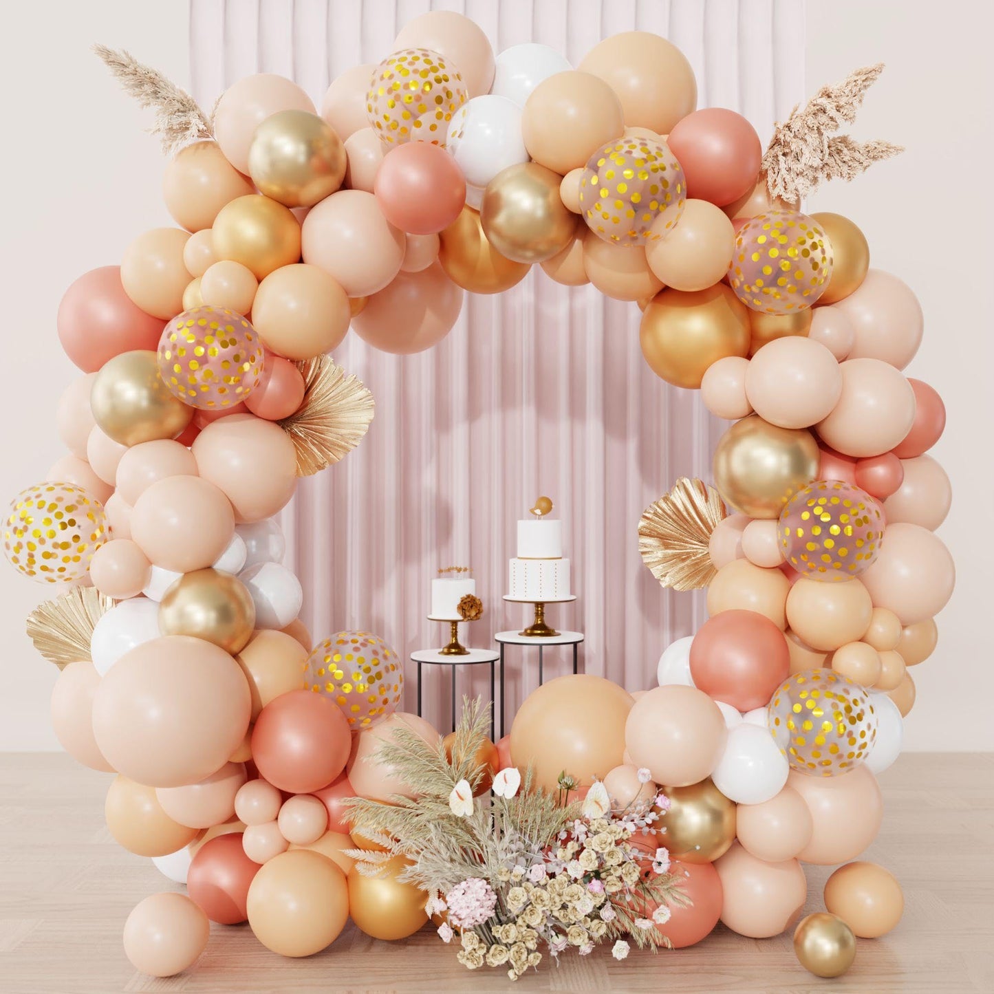 Ouddy Party Dusty Pink Balloons Arch Garland Kit, Different Sizes 18 12 10 5 Inch Boho Pink White Sand Latex Metallic Confetti Balloon for Girl Baby Shower Mothers Day Birthday Party Decorations