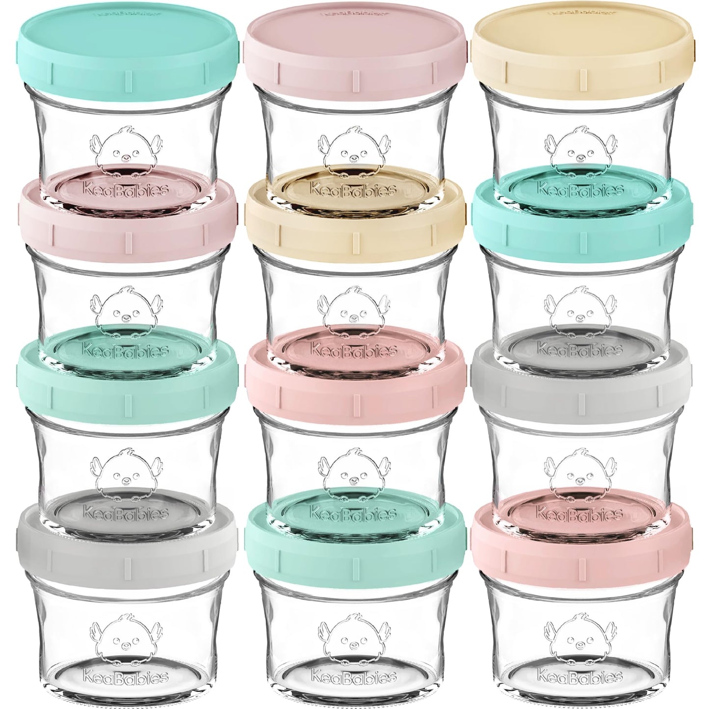 KeaBabies 4pk 8oz & 4pk 4oz Glass Baby Food Containers with Lids - Leak-Proof,Microwavable Small Glass Jars,Baby Purees & Toddler Snack Storage Containers,BPA-Free,Dishwasher & Freezer Safe(Musk Dusk)