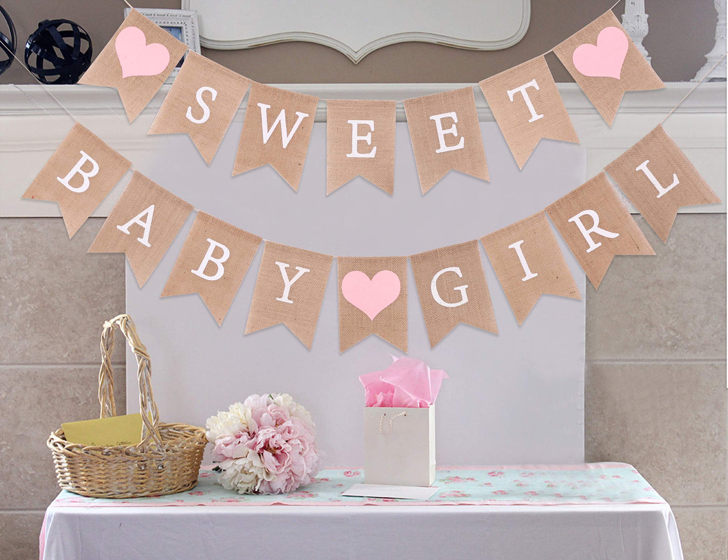 Sweet Baby Boy Burlap Banner - Rustic Baby Shower Decorations, Photo Props (Sweet Baby Boy Blue)