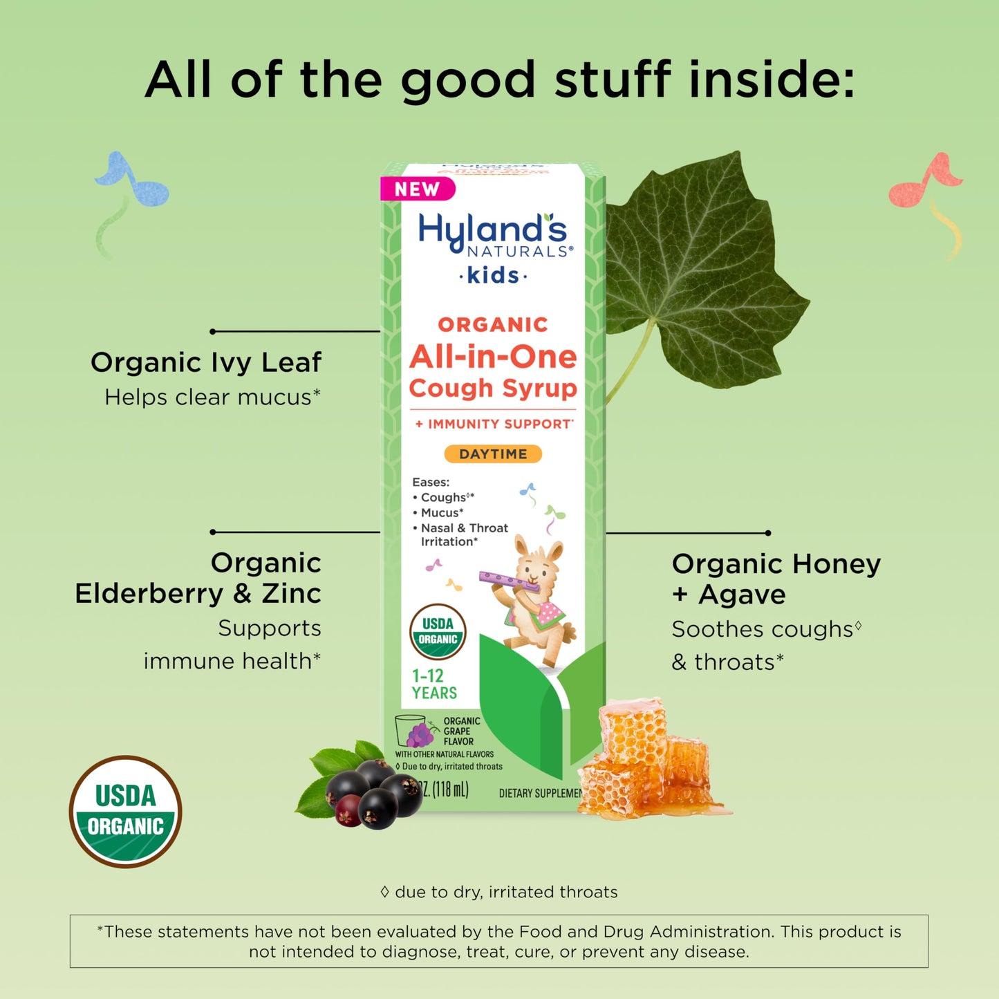 Hyland's Kids Cold and Cough, Day and Night Combo Pack, Cold Medicine for Ages 2 and up, Syrup Cough Medicine for Kids, Nasal Decongestant, 4 Fl Oz (Pack of 2)