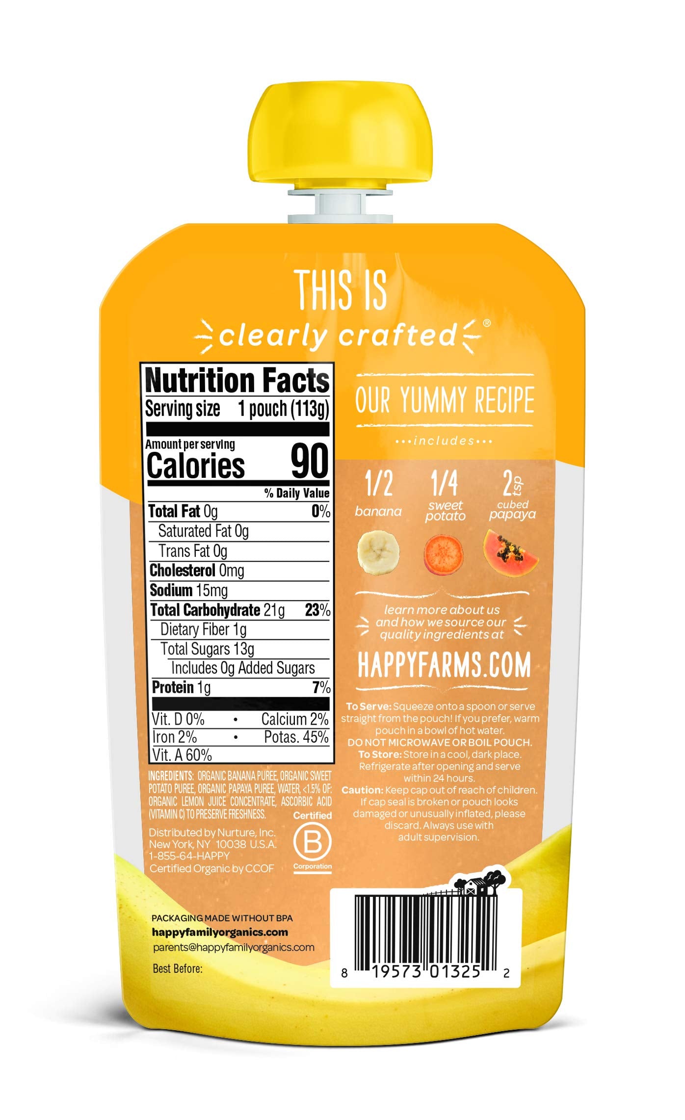 Happy Baby Organic Baby Food, Apples, Blueberries & Oats, 4 Oz
