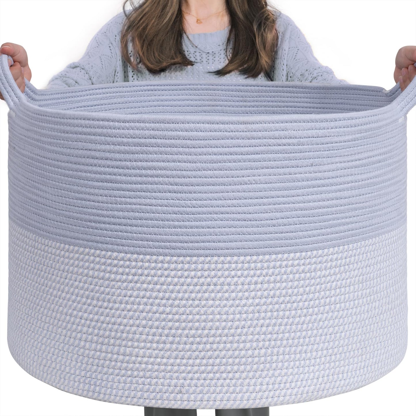 INDRESSME XXXLarge Cotton Rope Basket 21.7" x 21.7" x 13.8" Woven Baby Laundry Blanket Basket Toy Baskets with Handle Storage Comforter Cushions Thread Laundry Hamper