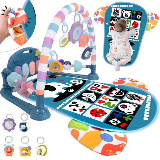 Baby Play Gym for 0-6 Months, High Contrast Tummy Time Mat, Kick and Play Piano, Music and Lights, Newborn Gifts for Girls, Pink