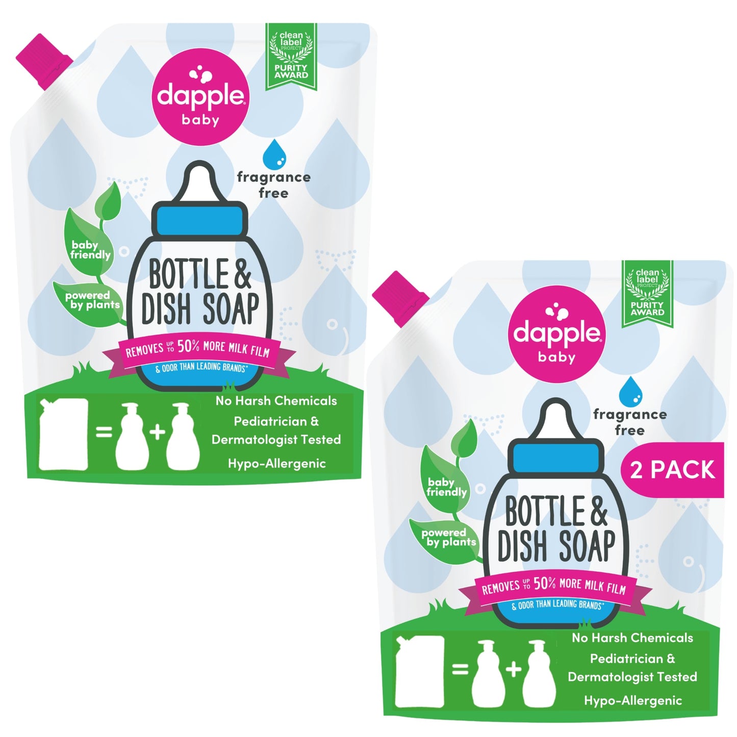 Dapple Baby Bottle Soap, Hypoallergenic Dish Soap for Baby Bottles, Powered by Plants, Travel Size, Fragrance Free, 3 Fl Oz (Pack of 2)