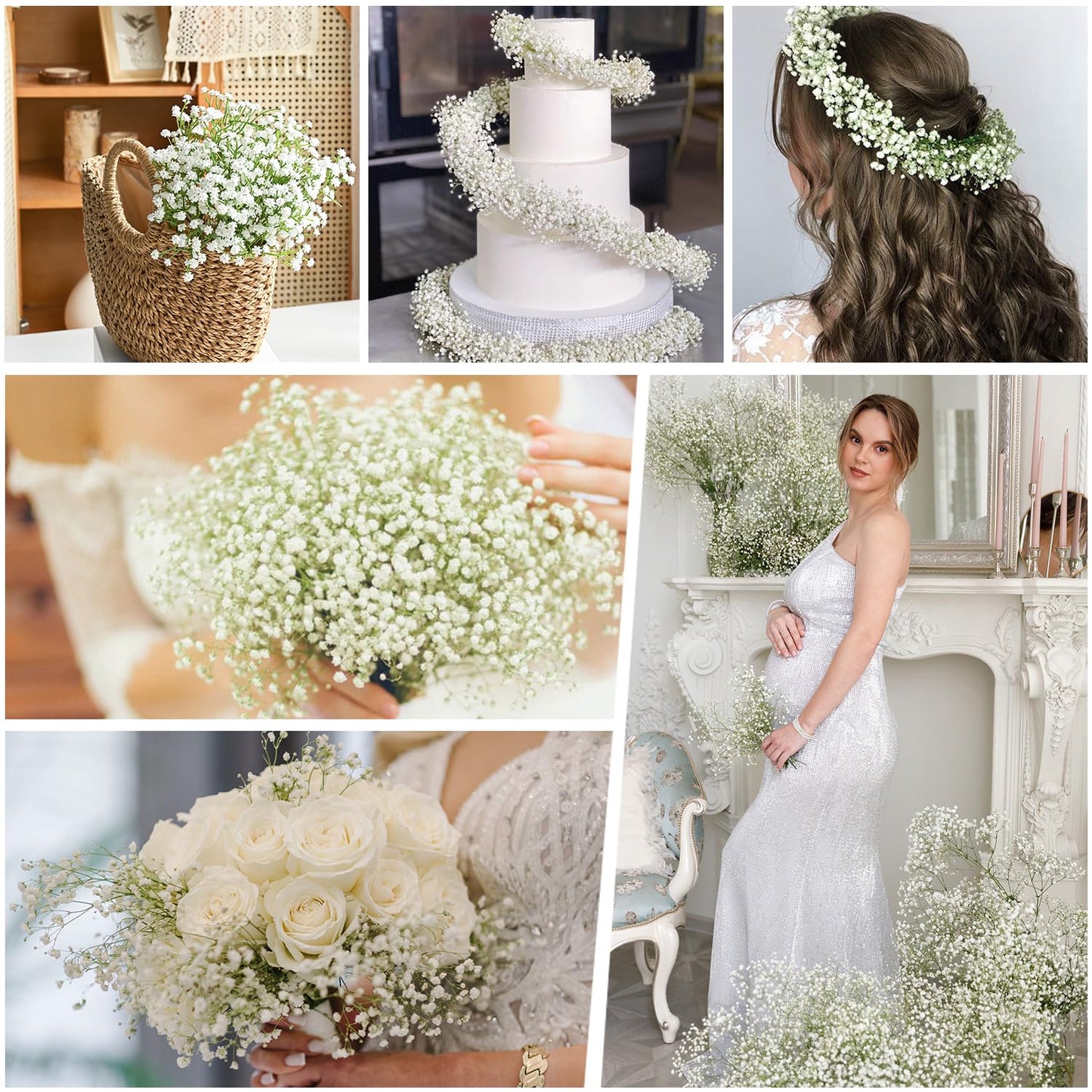 MARTINE MALL Babys Breath Artificial Flowers, 15 PCS White Baby Breath Flowers Artificial Bulk, Fake Babys Breath Gypsophila Real Touch Faux Babys Breath for Wedding Floral Arrangement Home Decor