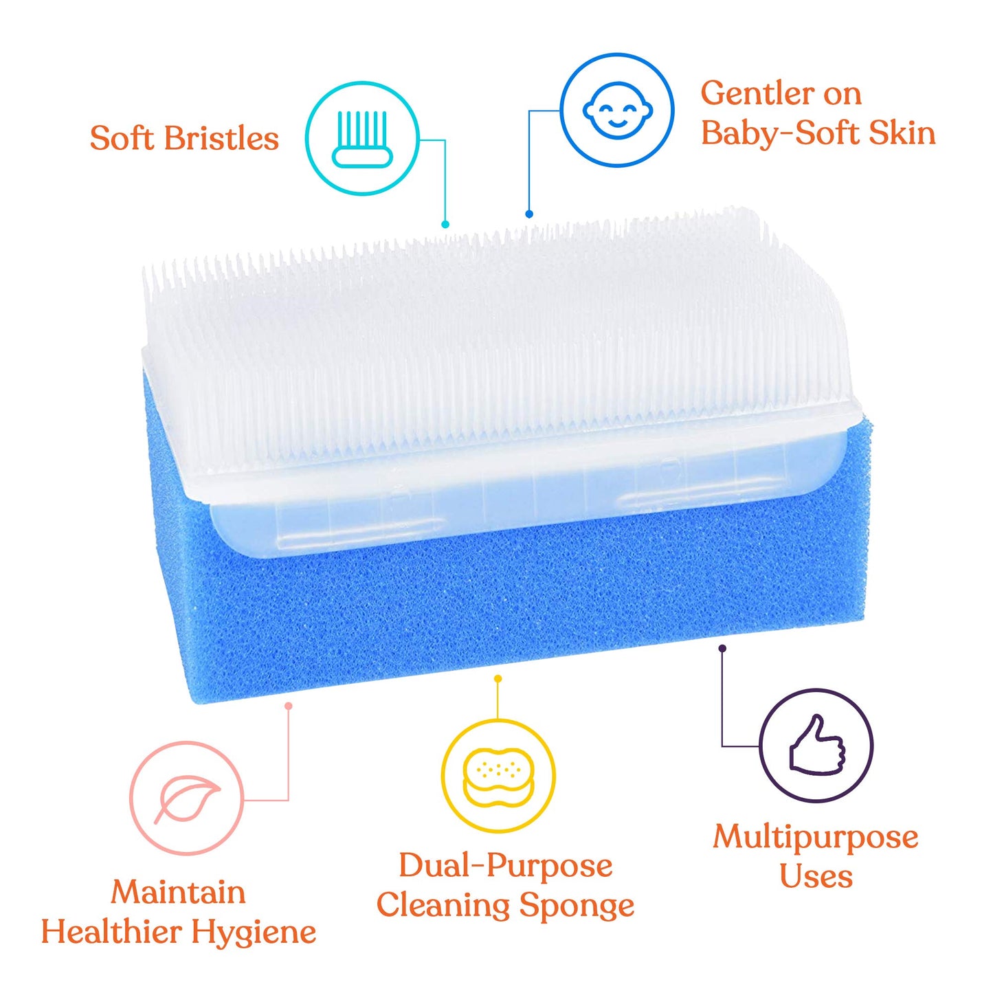 Special Supplies (6 Pack) Baby Bath Sponges Soft Foam Sensory Scrubber with Cradle Cap Bristle Brush - Body, Hair, and Scalp Cleaning - Gentle on Infant, Toddler Sensitive Skin - Great Sensory Feel