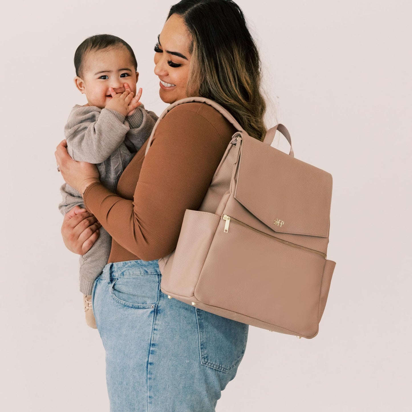 Freshly Picked Classic II Diaper Bag Backpack, Wipeable Vegan Leather With Changing Pad (Sage Green V2)