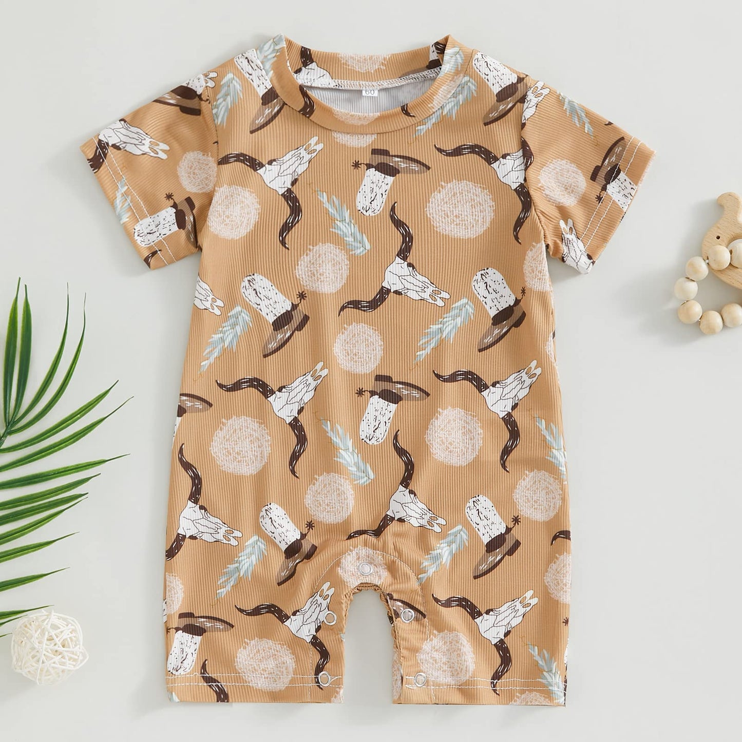 Gueuusu Country Baby Clothes Boy Girl Western Cow Print Short Sleeve Romper Bodysuit Ribbed One Piece Jumpsuit Summer Outfit