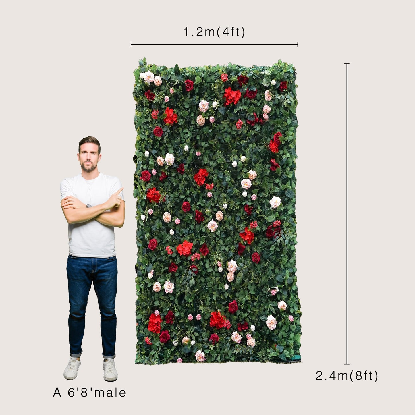 Artificial Luxury Flower Wall Panels, Gorgeous 3D Silk Floral Backdrop for Wedding, Baby Show, Party and Home Decor, Quick Assembly/Storage, Eco & Pet Friendly, 2 pcs, Each Panel 2*8 ft.