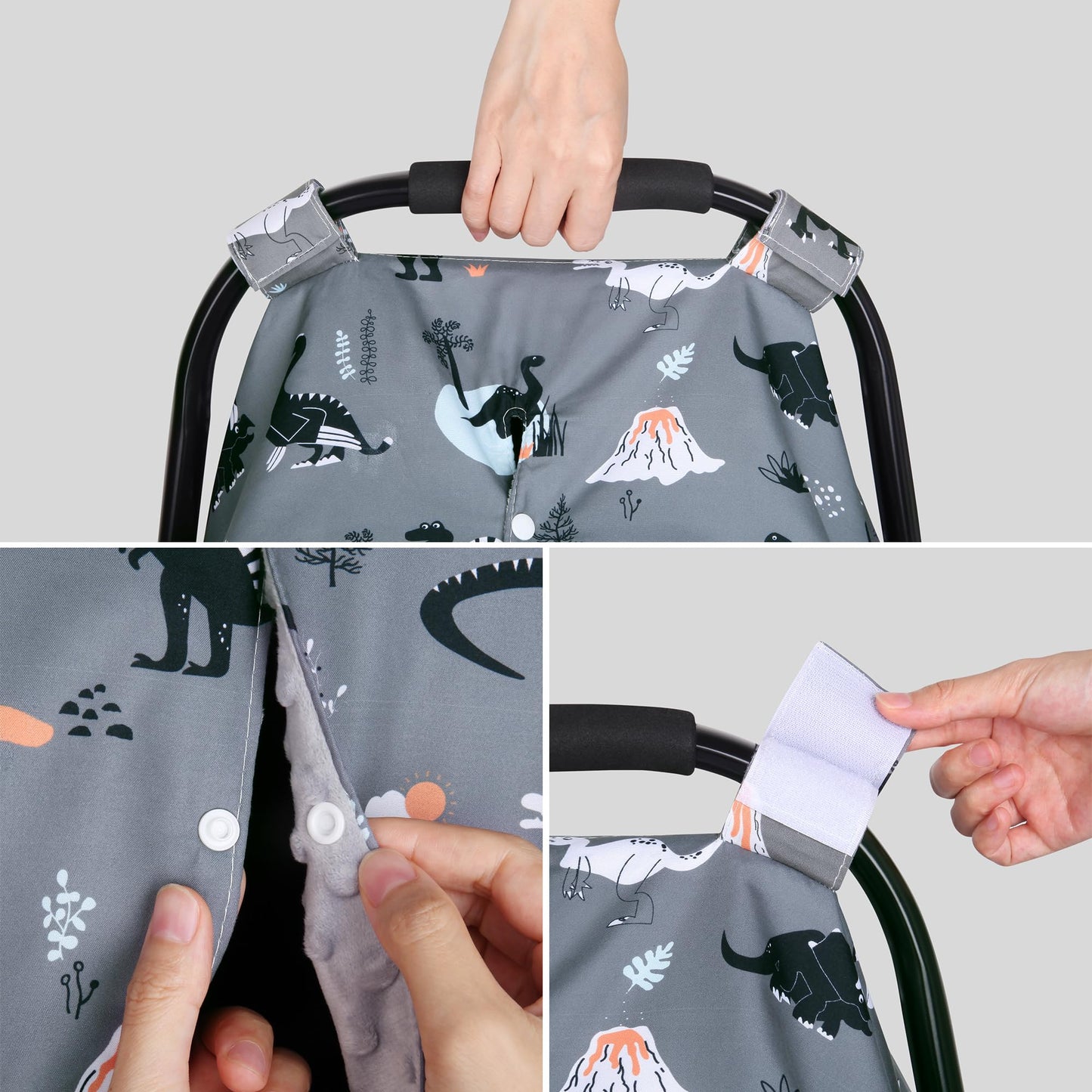 Rquite Car Seat Cover Baby, Carseat Covers Baby Boy, Minky Infant Car Seat Cover Winter, Peekaboo Opening Car Seat Canopy, Multi-use Baby Carrier, Stroller, Nursing Cover, Minky Blanket, Dinosaur