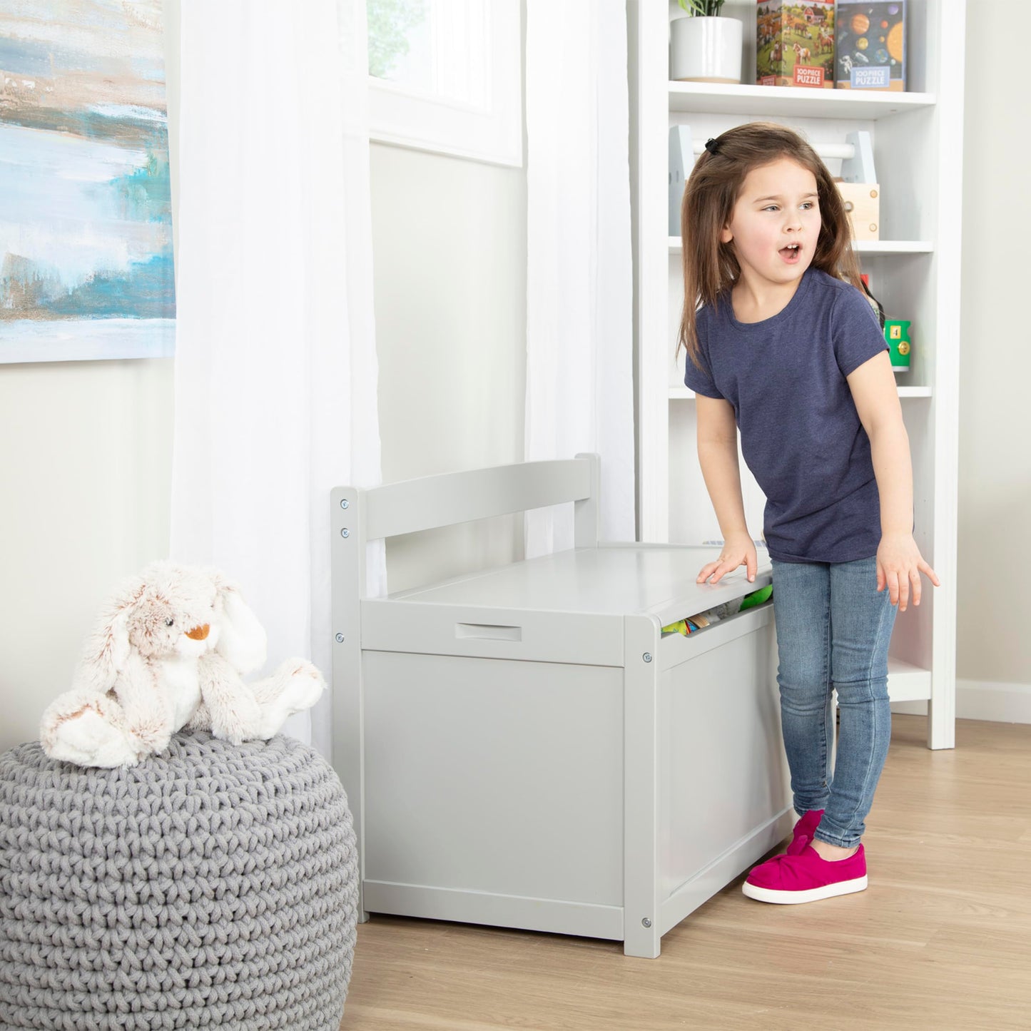 Melissa & Doug Wooden Toy Chest - White Furniture for Playroom - Kids Toy Box, Wooden Storage Organizer, Children's Furniture