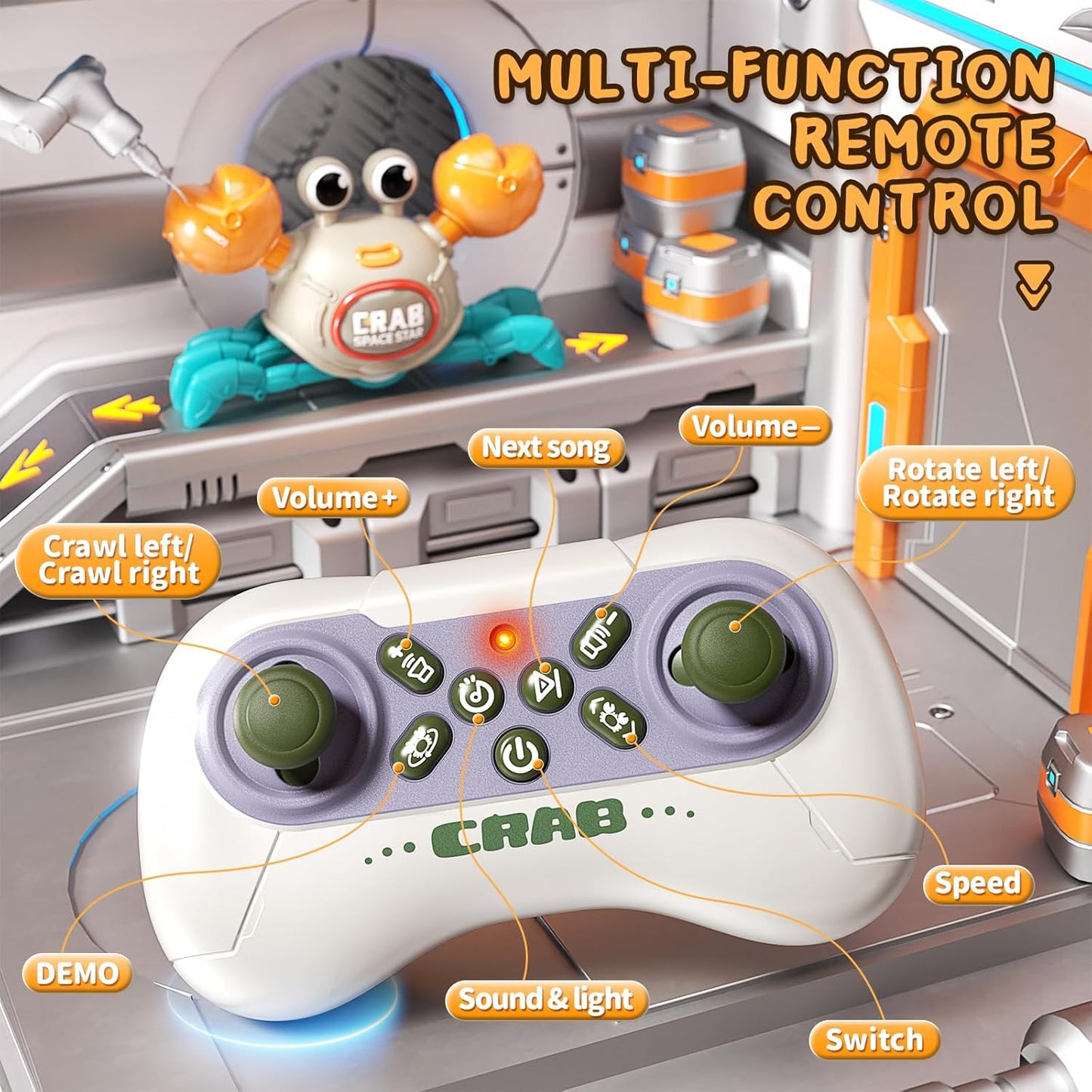 Remote Control Crawling Crab Baby Toy, Dancing Crab with Light & Music, Infant Tummy Time Toys 3 4 5 6 7 8 9 10 11 12 Months Old for Babies, Learning Crawl Walking Toddler Gifts for Boys Girls