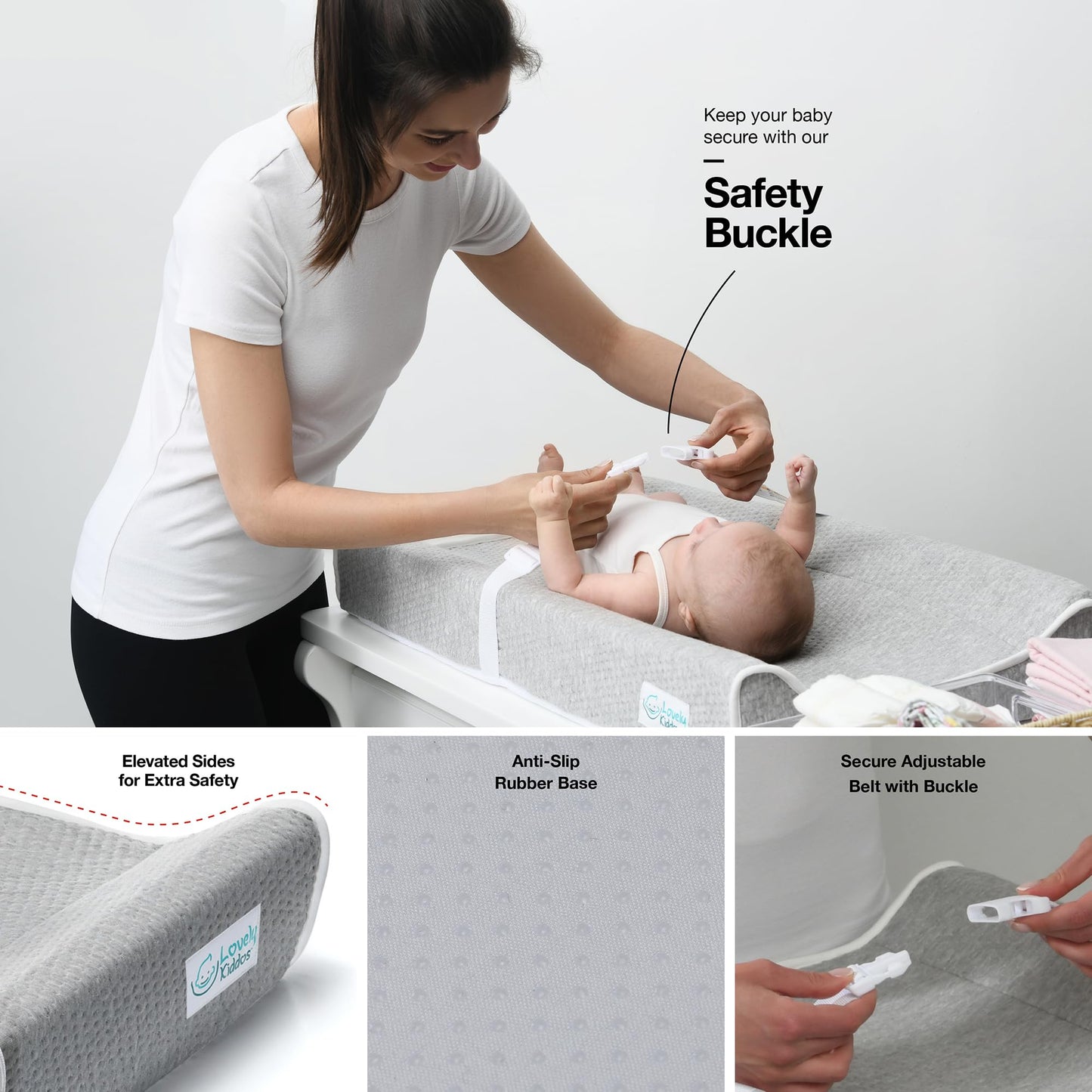 Changing Pad - Foam Contoured Baby Changing Pad for Dresser, Washable Soft & Removable Non-Slip Outer Cover + Inner Waterproof Lining, Bonus Portable Toy Bar with Music Mode Included