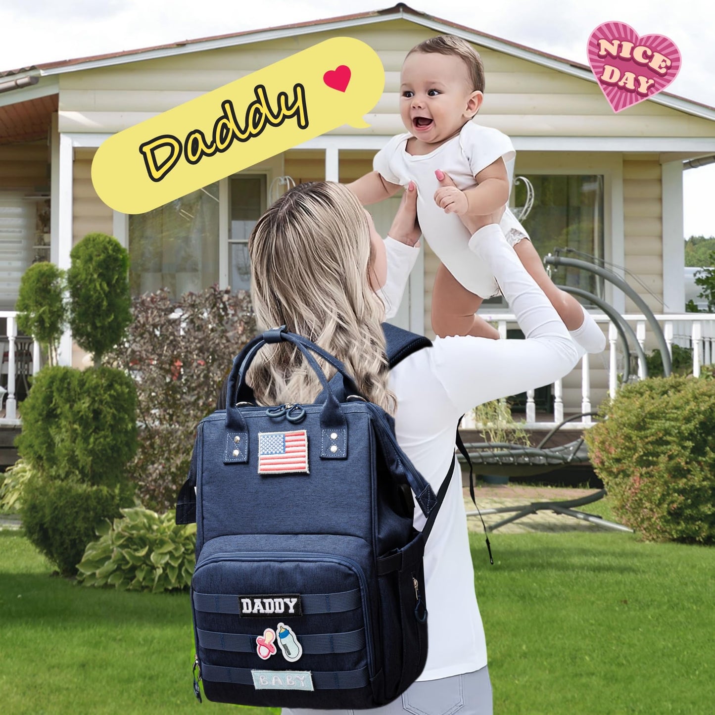 Diaper Bag Backpack for Dad and Mom with USB Charging Port Stroller Straps and Insulated Pocket,army military Travel Nappy Backpack for Daddy/Mommy (Black)