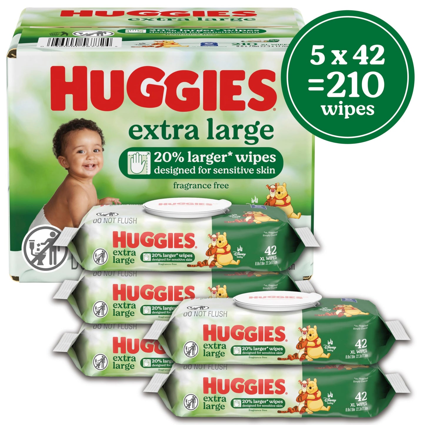 Huggies Extra Large Baby Wipes, Unscented, 9 Flip-Top Packs, 378 XL Wipes Total, Packaging May Vary