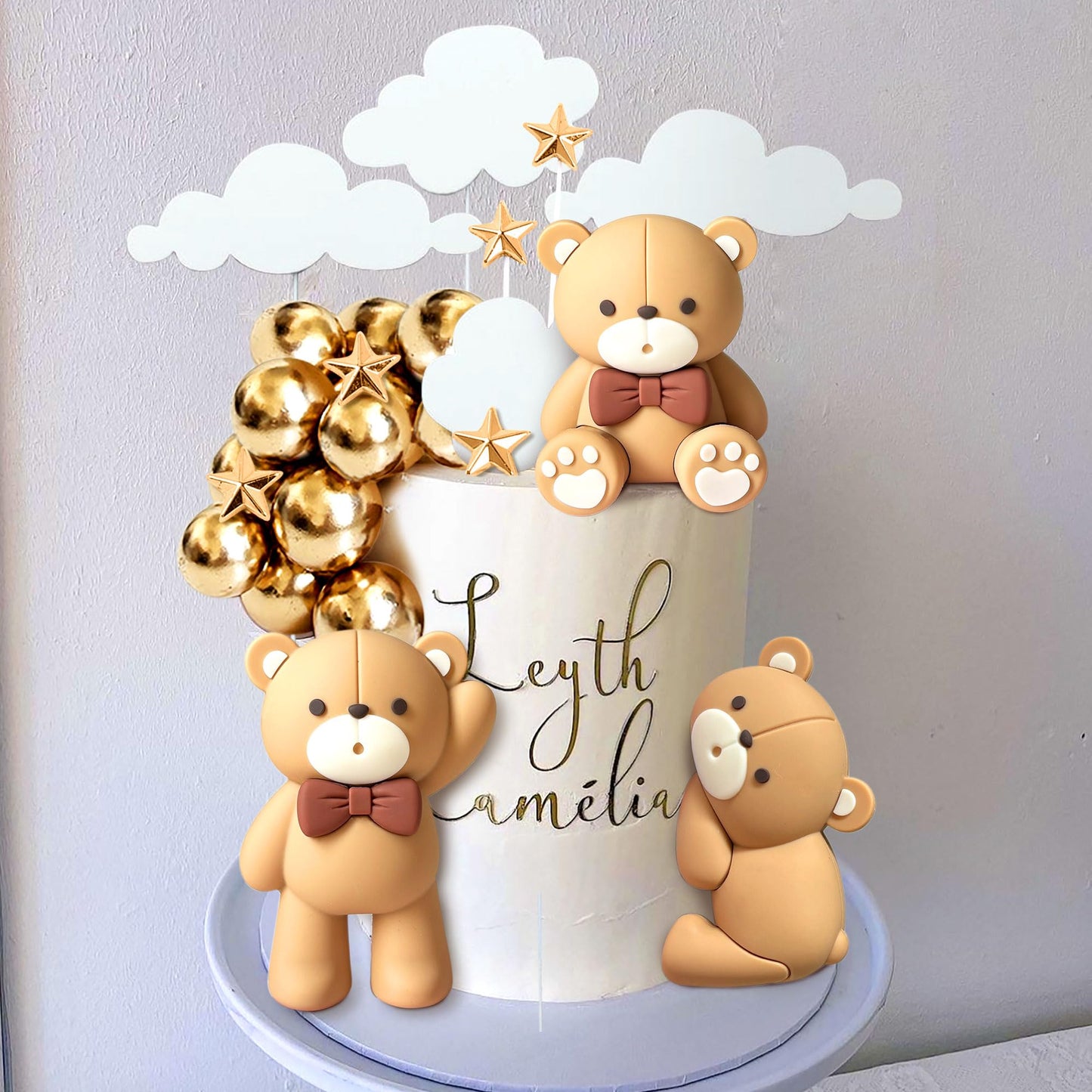 JeVenis Luxury Pink Bear Cake Decoration Baby Bear Baby Shower Cake Topper Bears Train Cake Decoration Baby Shower Birthday Cake Decoration