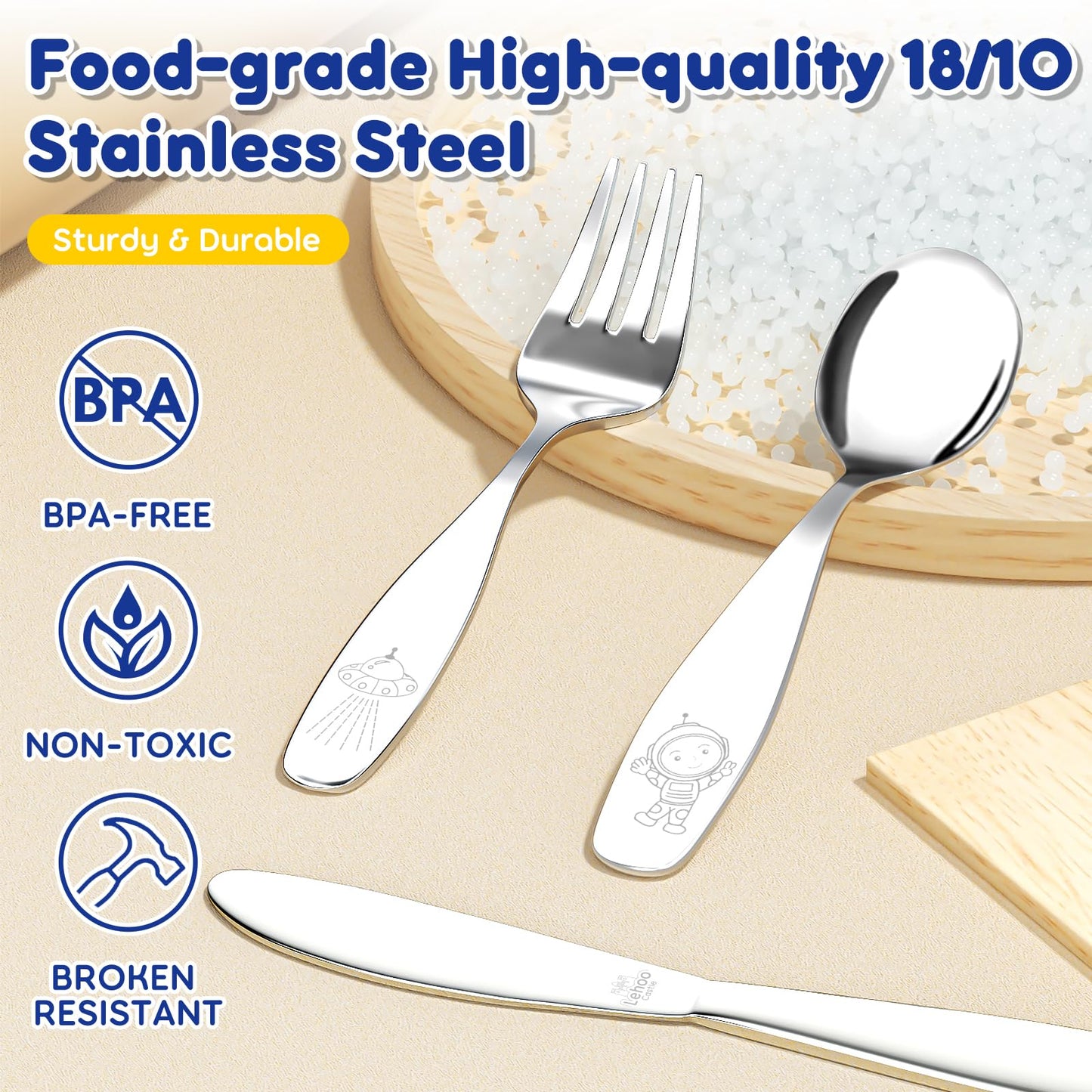 Lehoo Castle Kids Silverware Stainless Steel 6 Piece - Toddler Spoons and Forks Knife Set, Metal Kids Cutlery Set, Toddler Utensils Self Feeding (Dinosaur World)