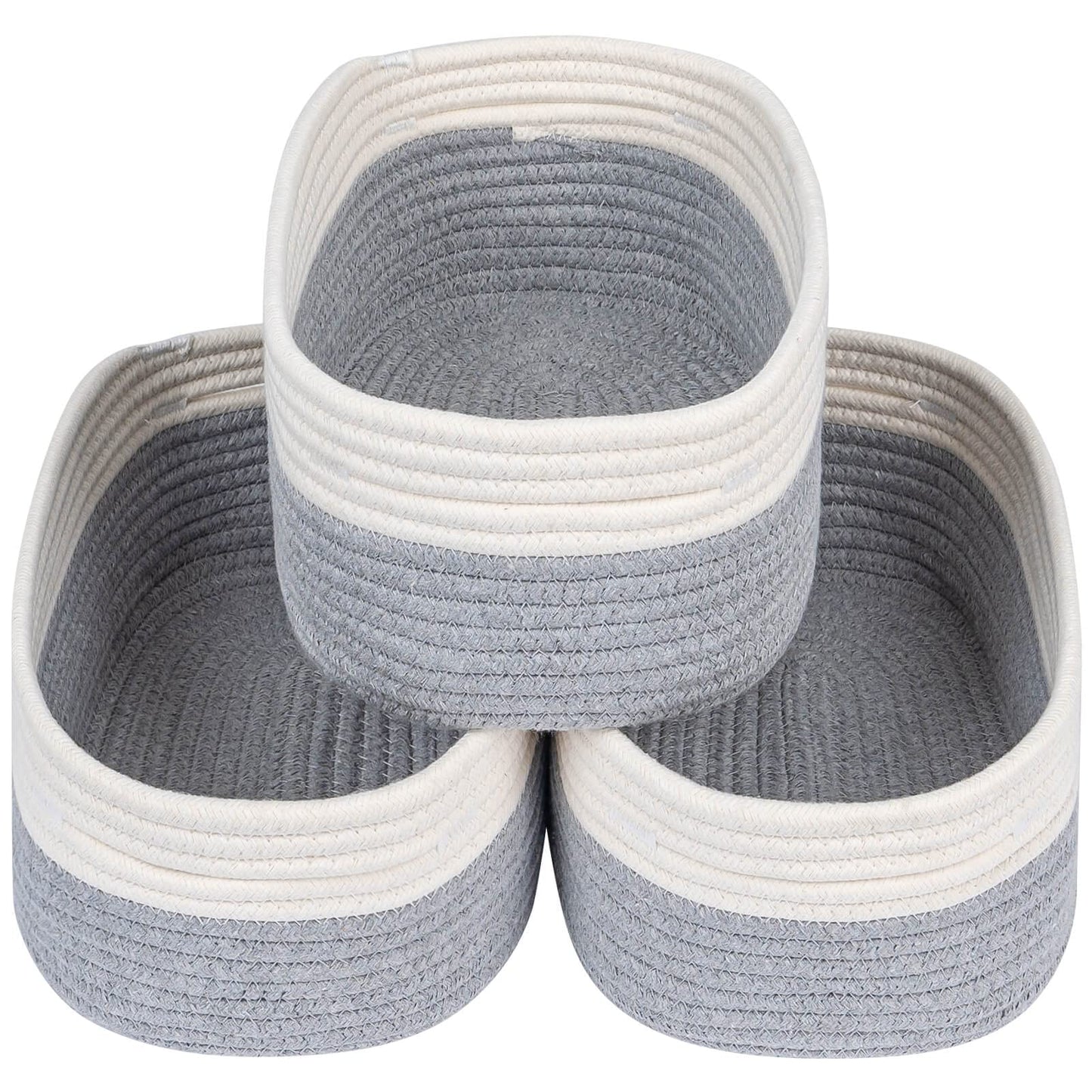 CubesLand Off White Small Storage Baskets for Shelves, Closet Organization Storage Bins Empty Gift Basket Baby Nursery Woven Baskets for Organizing, Rectangular Clothes Closet Shelves Baskets 3 Packs