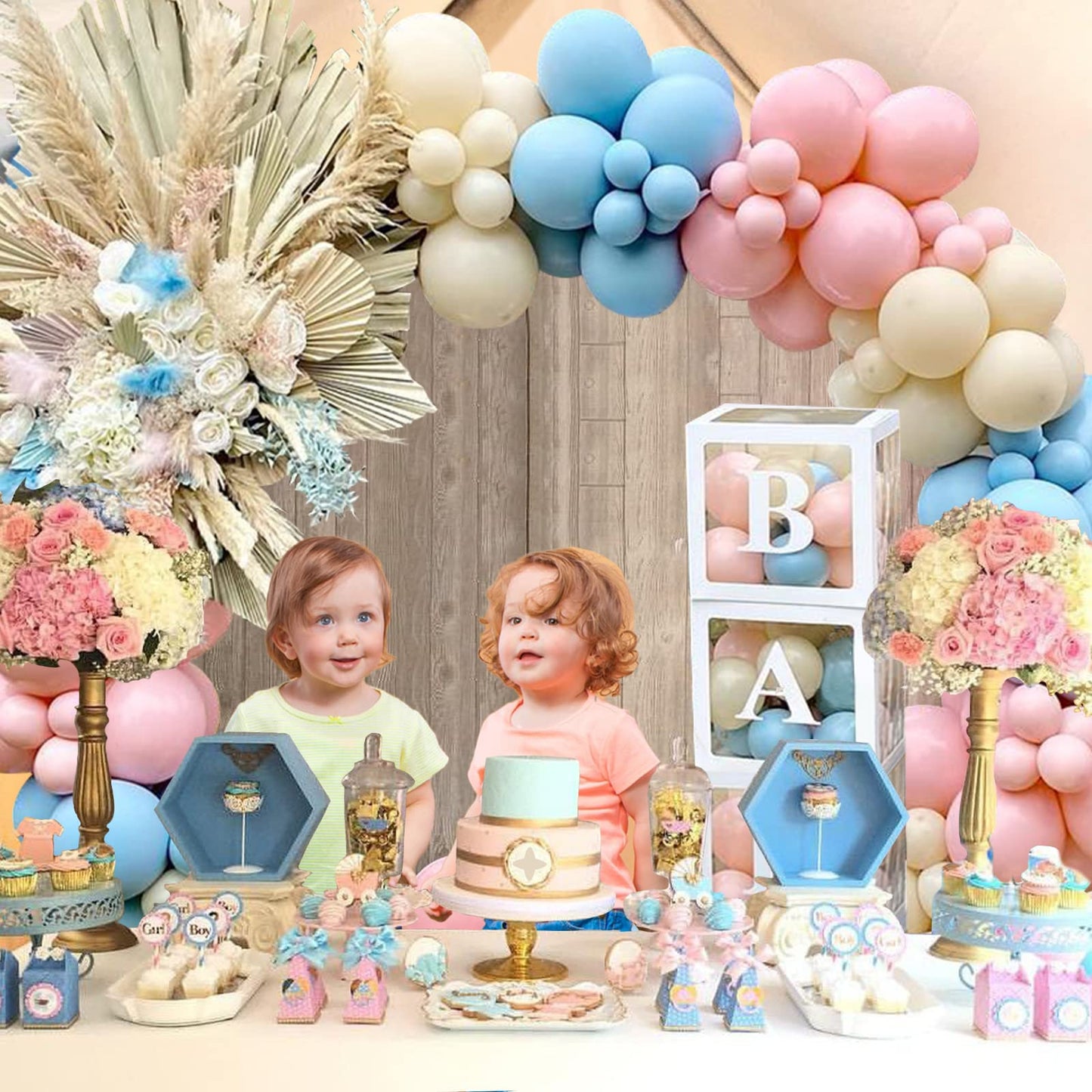 Baby in Bloom Baby Shower Decorations - 116pcs Pink and Sage Green Balloon Arch Kit, BABY in Bloom Backdrop and Baby Boxes with Letters for Pink Floral Baby Shower Decorations for Girl