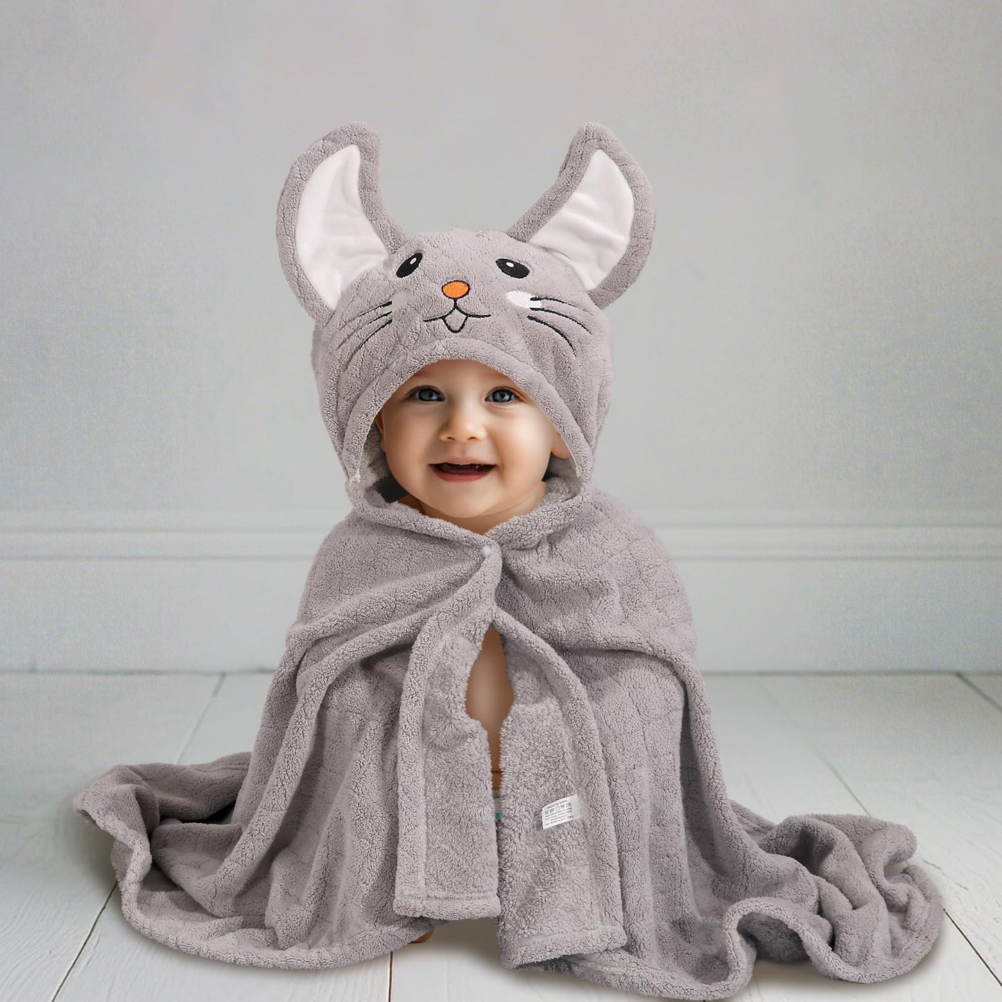 Hooded Baby Towels Boy for 0-6 Years, 50"x 32" Extra Large Toddler Bath Towels with Hood for Boys & Girls, 2-Pack Absorbent Thick Soft Gift for Kids Yellow Lion & Orange Monkey
