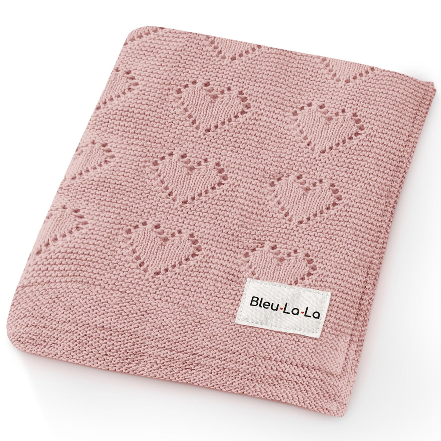 Swaddling Blanket for Girls - 100% Luxury Cotton Knit Heart Baby Blanket - Soft Warm Cozy Swaddle Receiving Stroller Crib Receiving Blanket for Newborns Infants & Toddlers (Pink, 0-2 Years)