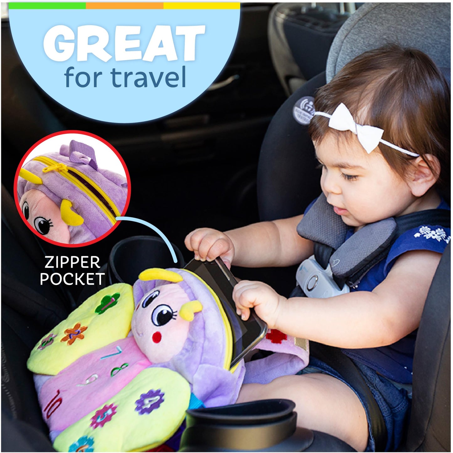 Buckle Toys Blossom Butterfly Toddler Backpack with Buckles and Toddler Learning Activities and Sensory Toys for Toddlers 1-3, Travel Essentials & Road Trip Activities for Fine Motor Skill Development