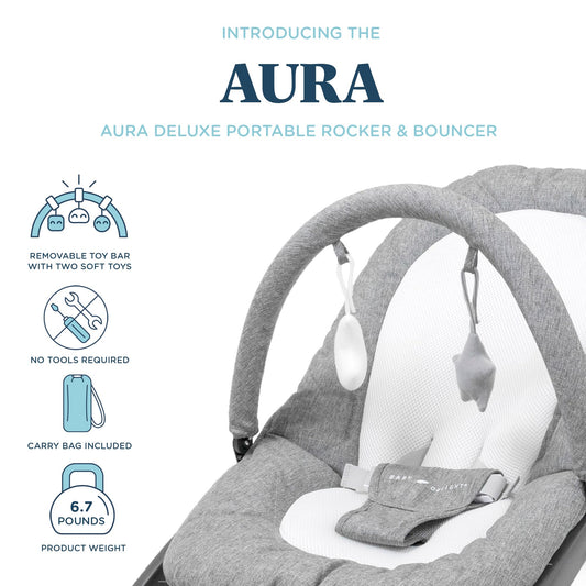 Baby Delight Aura Deluxe | Portable Baby Bouncer for Infants | Baby Rocker | Quilted Charcoal Tweed