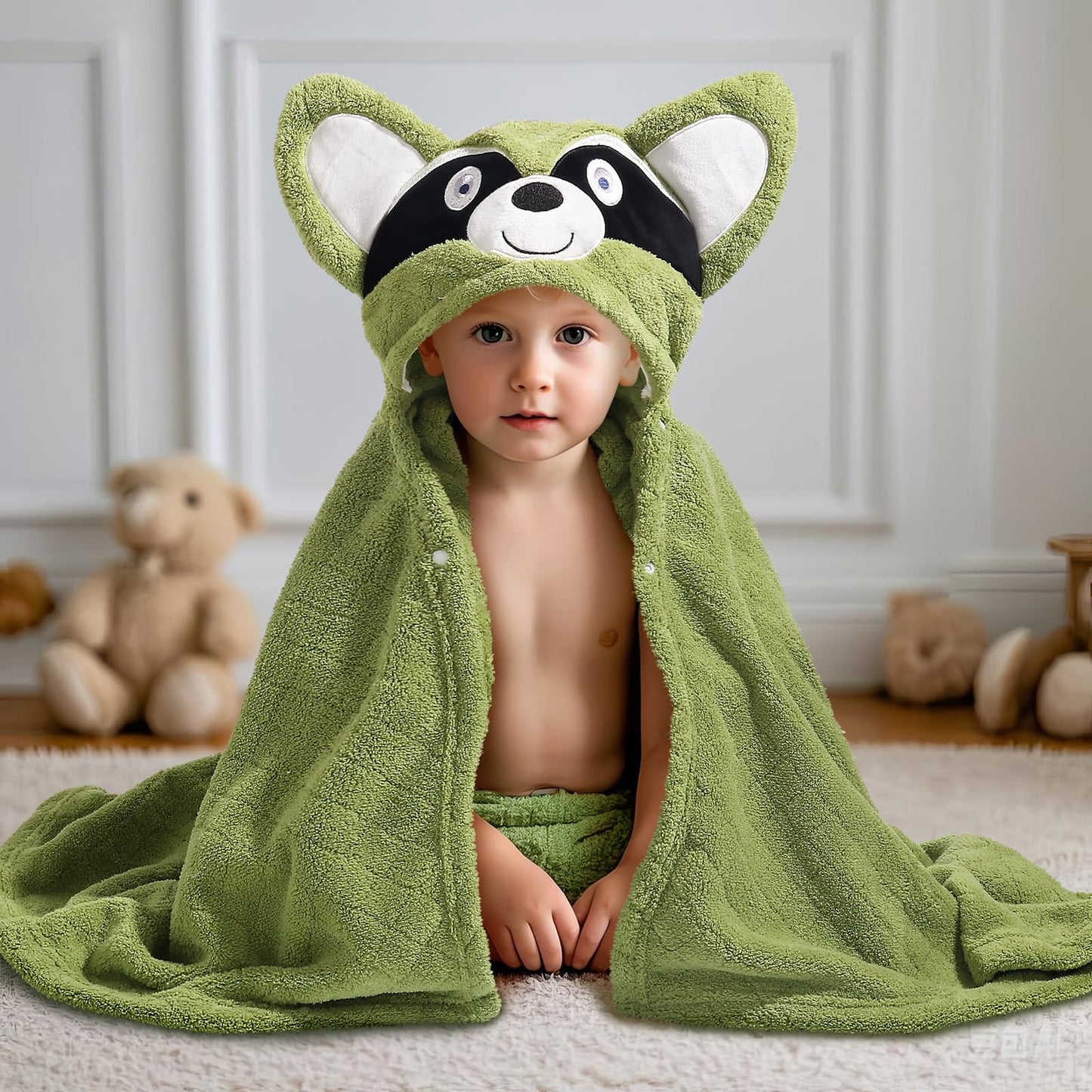 Hooded Baby Towels Boy for 0-6 Years, 50"x 32" Extra Large Toddler Bath Towels with Hood for Boys & Girls, 2-Pack Absorbent Thick Soft Gift for Kids Yellow Lion & Orange Monkey