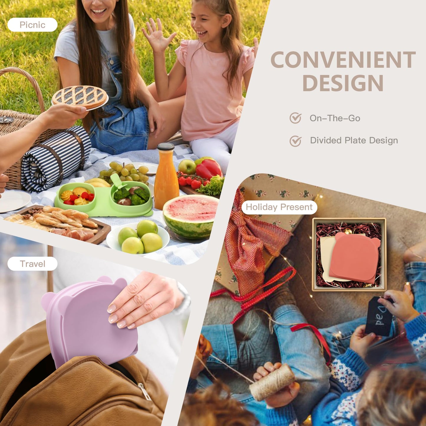Silicone Foldable Novelty Dinner Plates,Baby Plates Travel Essential with Forks and Spoons,Microwave & Dishwasher SafeWatermelon