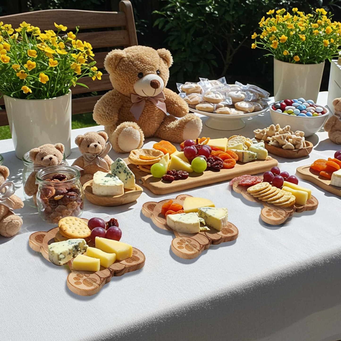 1 Set Baby Shower Party Favors Bear Shaped Cheese Board Set, Include Small Wood Cutting Charcuterie Boards with Knives and Forks Gift Box for Wedding Bridal Shower Birthday (Acacia Color)