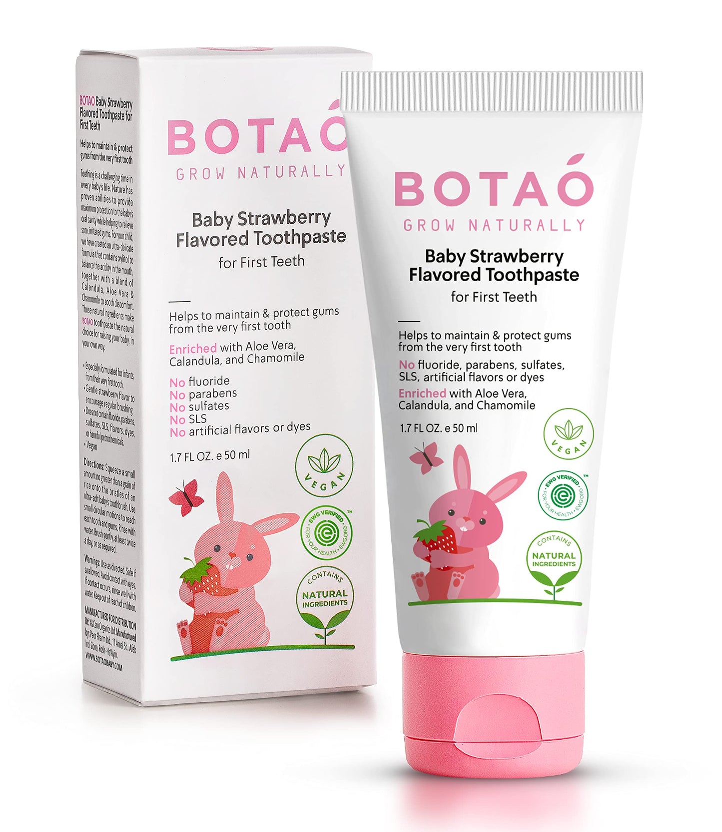 Fluoride Free Baby Toothpaste | Strawberry Flavored - Organic Training Natural Toddler Toothpaste for Toddlers | EWG Verified, Vegan, SLS Free, Safe to Swallow, Aloe Vera -1.7Oz