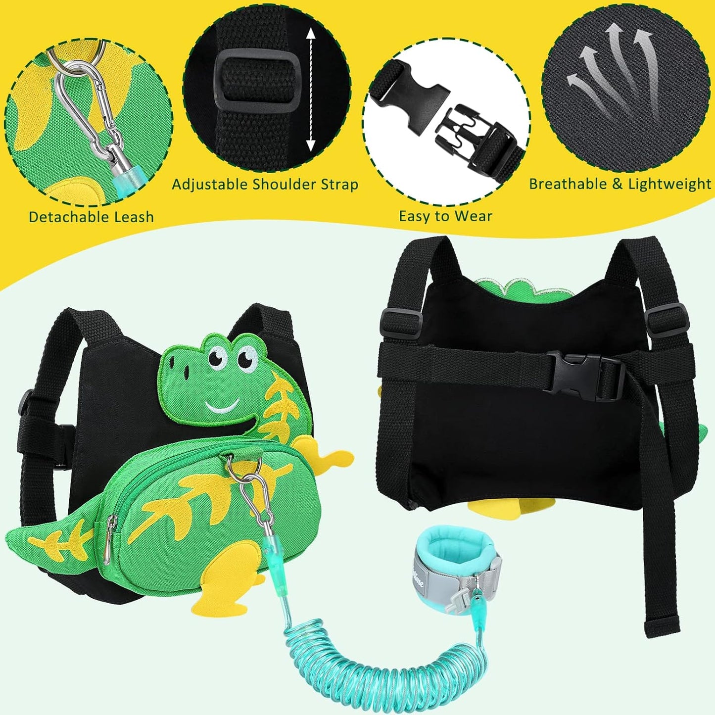 Blisstime 4 in 1 Toddler Harness with Leash & Toddler Wrist Leash, Kids Backpack Leash for Toddlers 1-3, Toddler Leash Toddler Safety Harness with Anti Lost Wrist Link