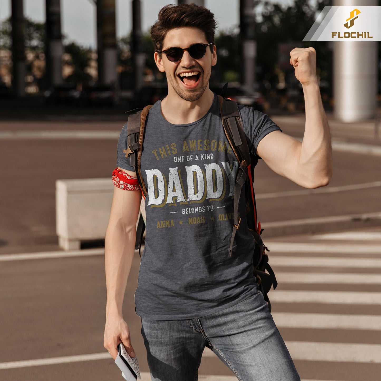 FLOCHIL Personalized Dad Shirt for Men, Custom Dad Shirt with Kids Names, Customized Fathers Day T Shirt, Gifts for Dad