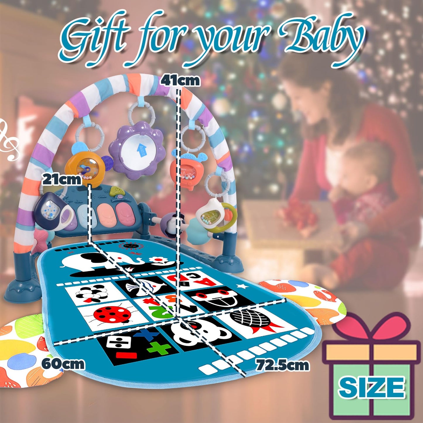 Baby Play Gym for 0-6 Months, High Contrast Tummy Time Mat, Kick and Play Piano, Music and Lights, Newborn Gifts for Girls, Pink