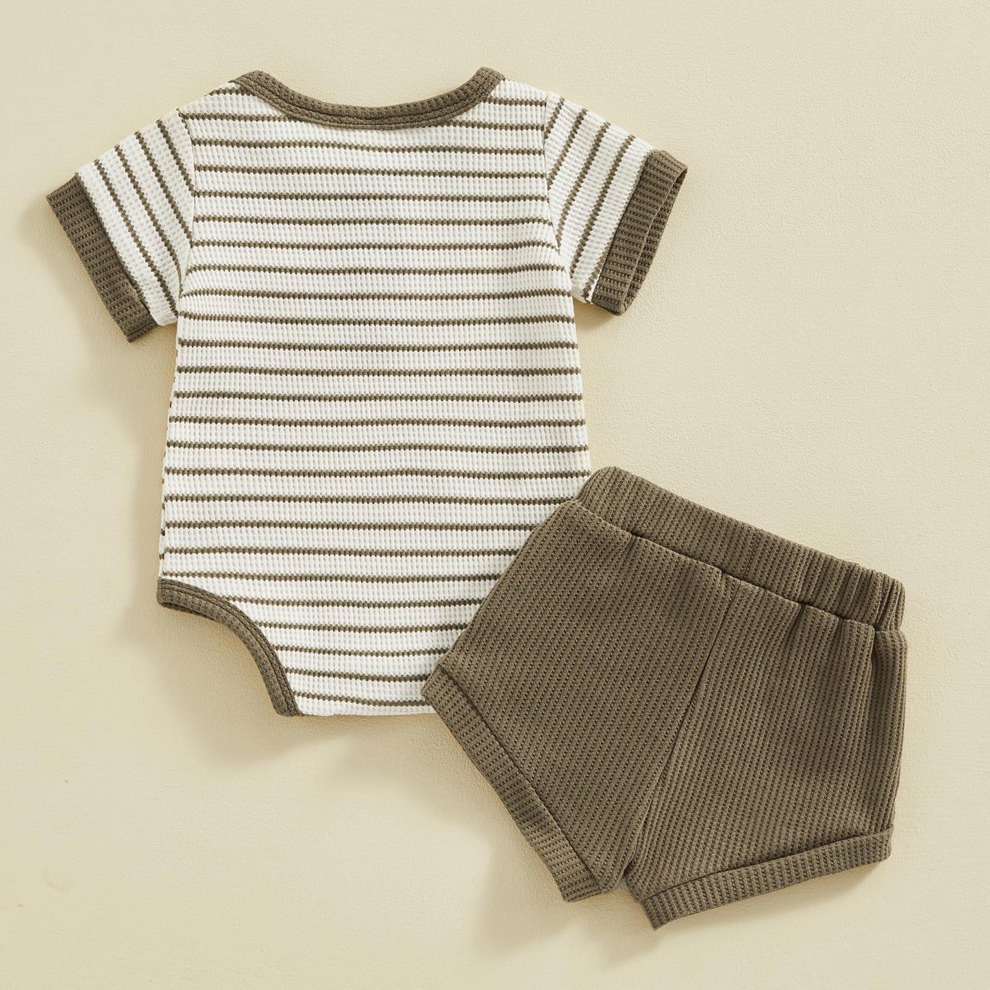 Kuriozud Newborn Baby Boy Summer Clothes Button Short Sleeve Romper Bodysuit Shorts Set Toddler Soft Waffle Outfit