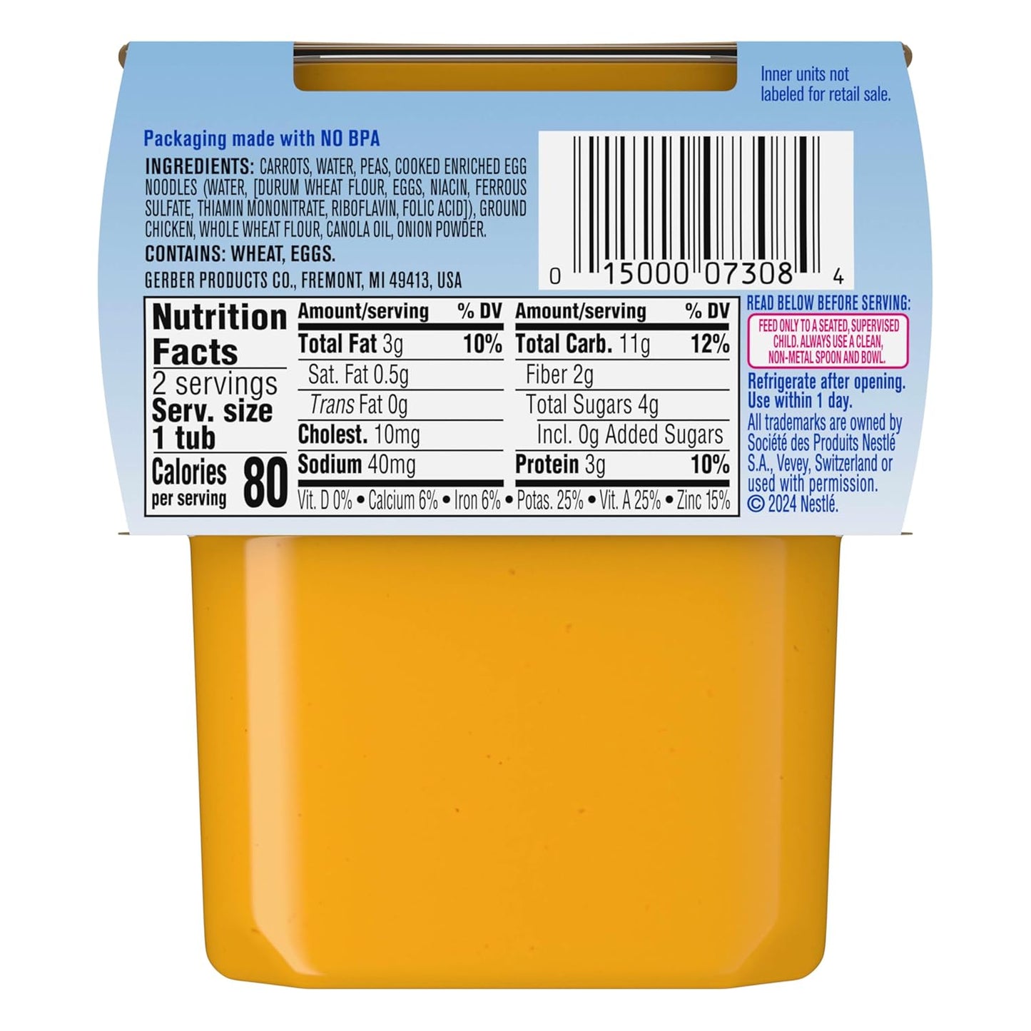 Gerber Baby Food 2nd Foods, Dinner, Chicken Noodle Puree, 4 Ounce Tubs, 2-Pack