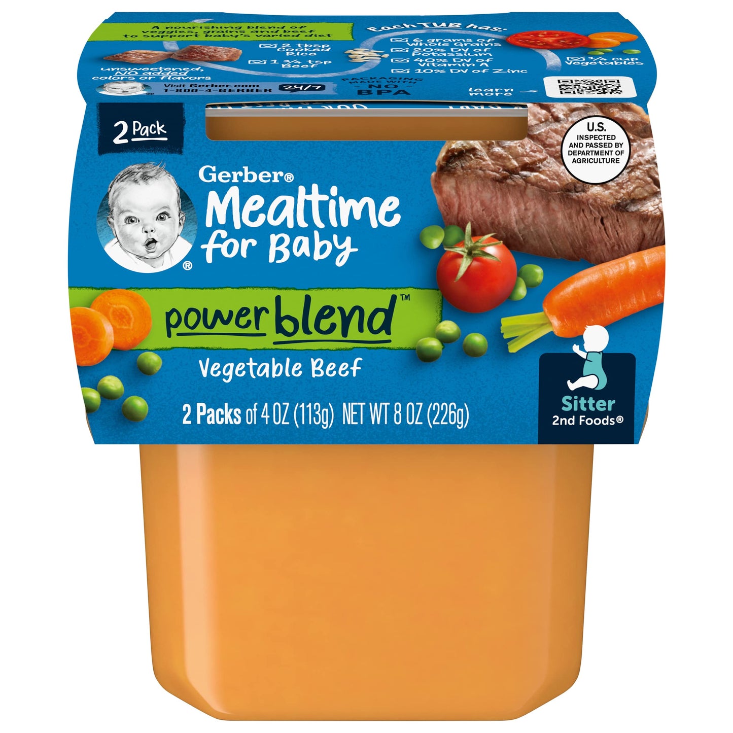 Gerber Baby Food Power Blend Apple Chicken, 4 Oz, 2 Ct Tubs