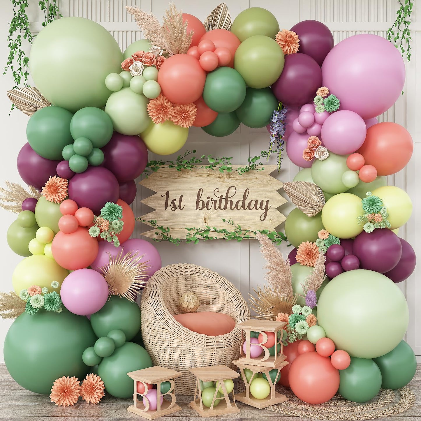 Sage Green Balloons Arch Double Stuffed, Olive Dusty Green Brown Beige Neutral Balloon Garland Kit, White Sand Apricot Tan Latex Balloon for Baby Shower Birthday Jungle Safari Party Decoration