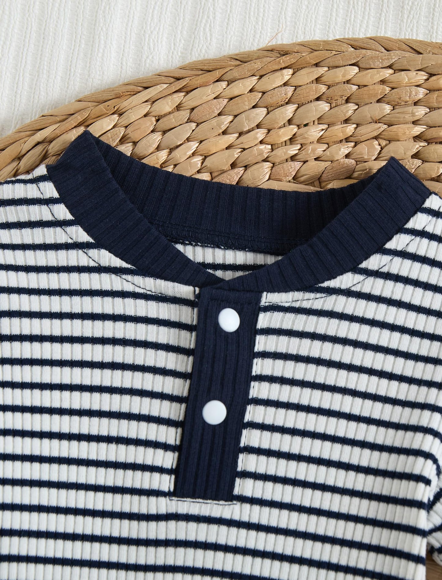 Baby Boy Outfits Ribbed Short Sleeve Striped Romper Top Solid Shorts with Pocket Baby Boy Summer Clothes 0-18M