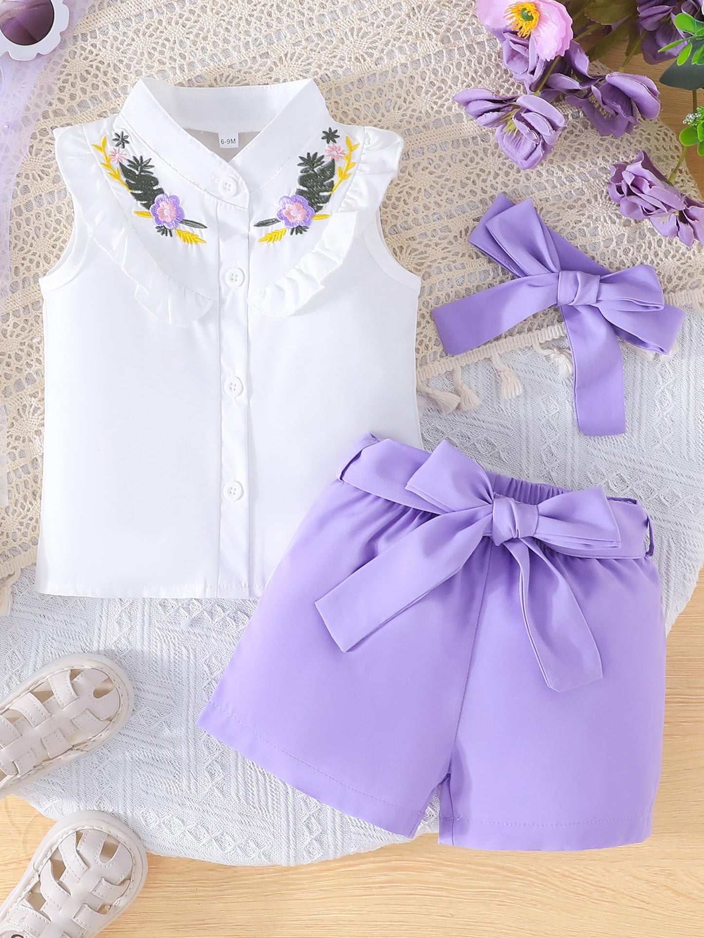 SUREPOCH Baby Girl Clothes Toddler Summer Embroidery Short Shirt Pant Girl Outfit Sleeveless Top Clothes Set