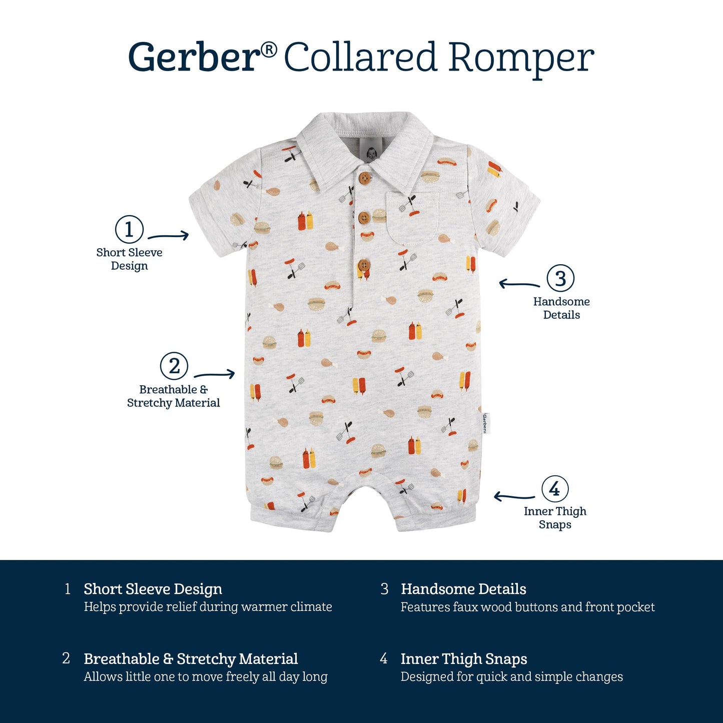 Gerber Baby Boys' Cotton Polo Romper
