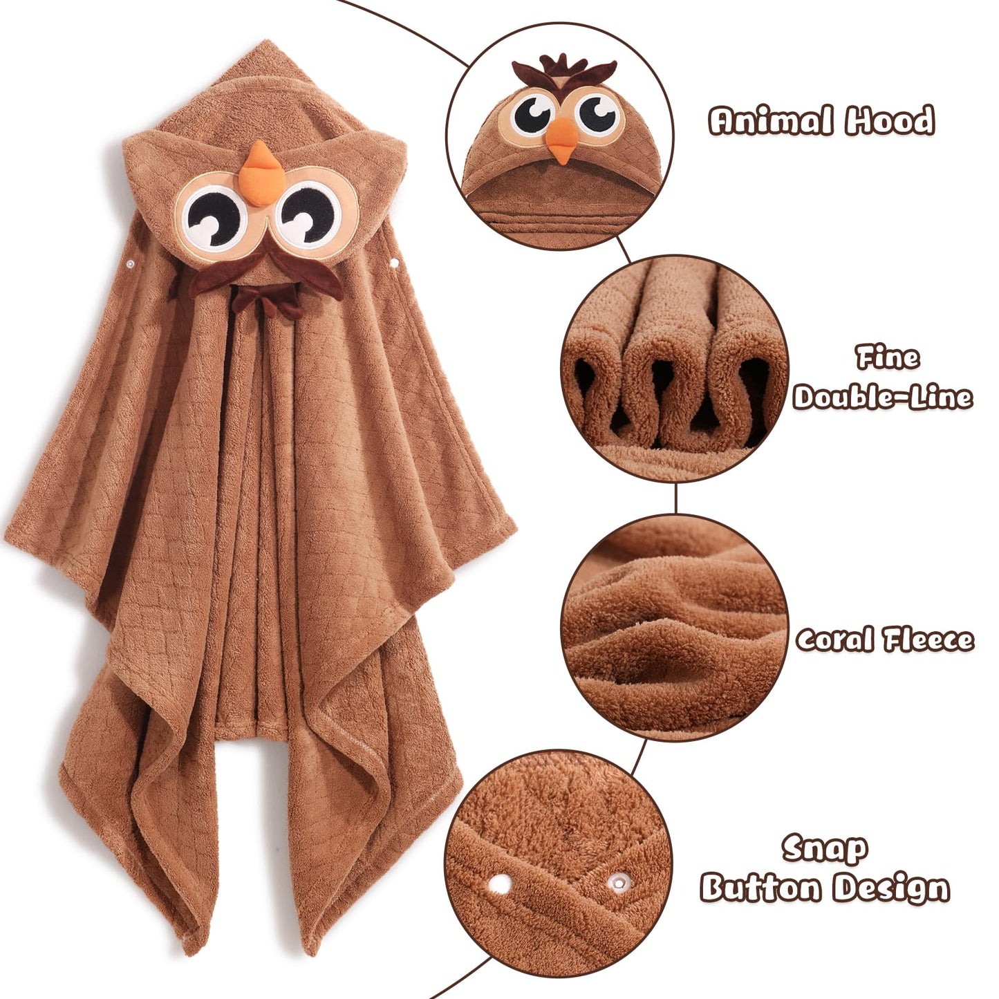 Hooded Baby Towels Boy for 0-6 Years, 50"x 32" Extra Large Toddler Bath Towels with Hood for Boys & Girls, 2-Pack Absorbent Thick Soft Gift for Kids Yellow Lion & Orange Monkey