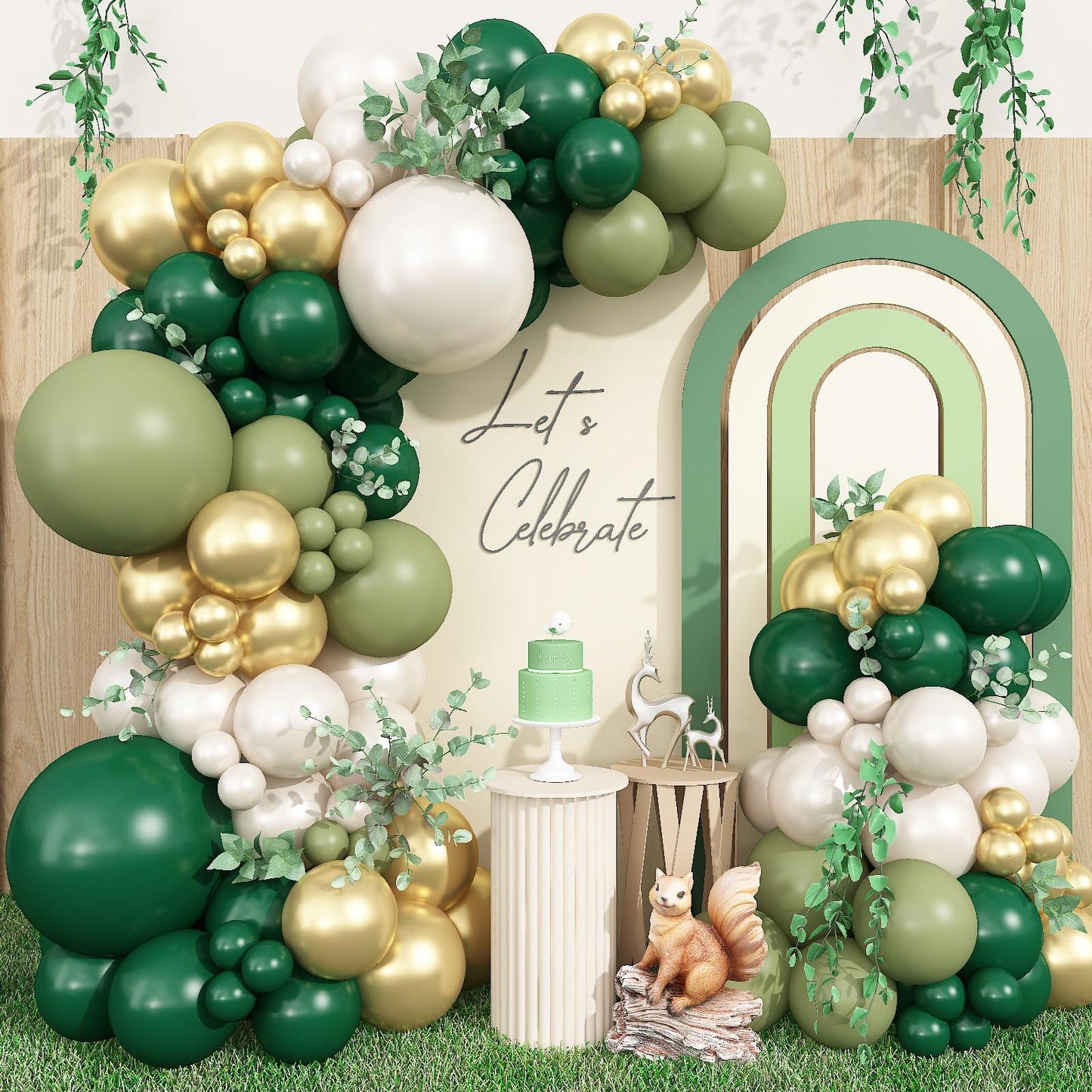 Sage Green Balloons Arch Double Stuffed, Olive Dusty Green Brown Beige Neutral Balloon Garland Kit, White Sand Apricot Tan Latex Balloon for Baby Shower Birthday Jungle Safari Party Decoration