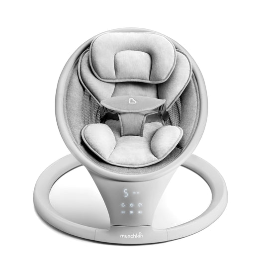 Munchkin Baby Swing, Portable and Lightweight, Bluetooth Enabled Electric Infant Rocker with Natural Sway in 5 Ranges of Motion, Newborn Nursery Essentials, White/Grey