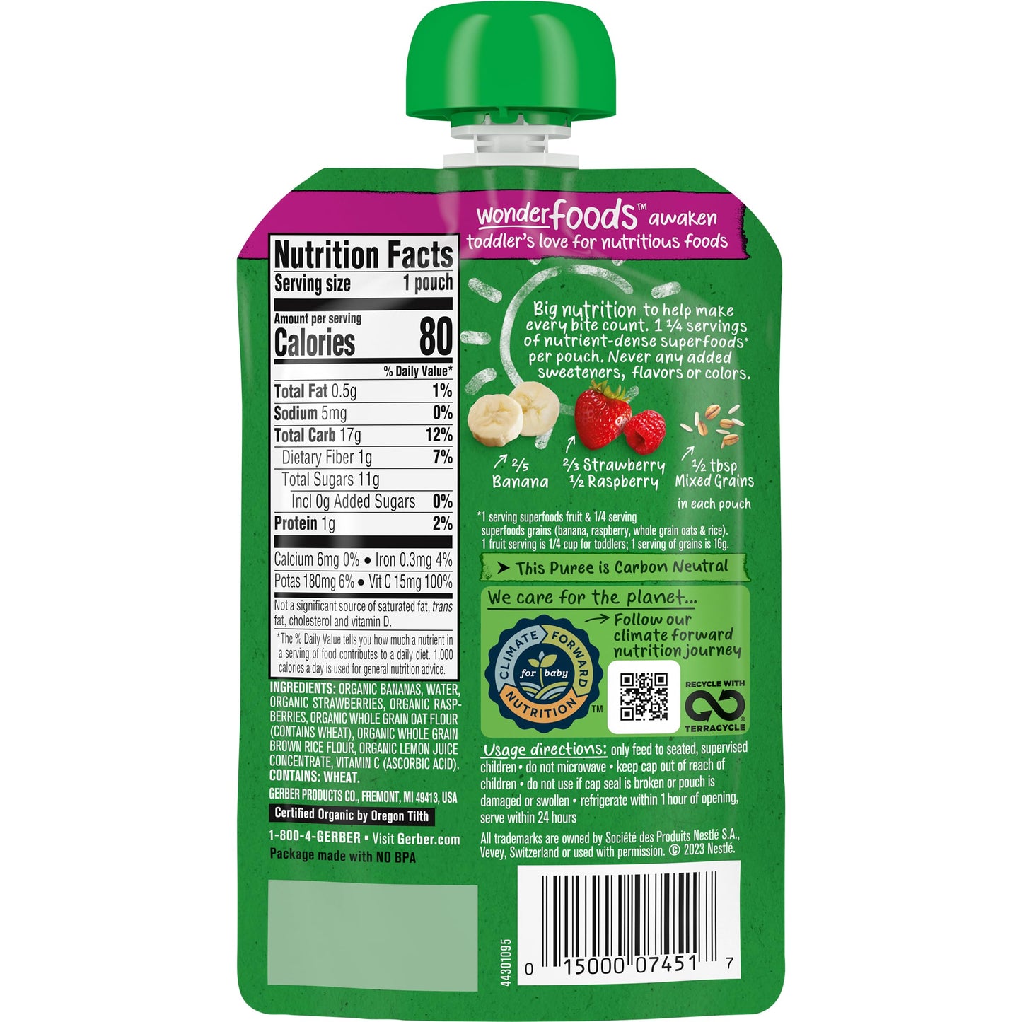 Gerber Organic Baby Food Pouches, Toddler, Banana Raspberry Yogurt Vanilla, 3.5 Ounce (Pack of 12)