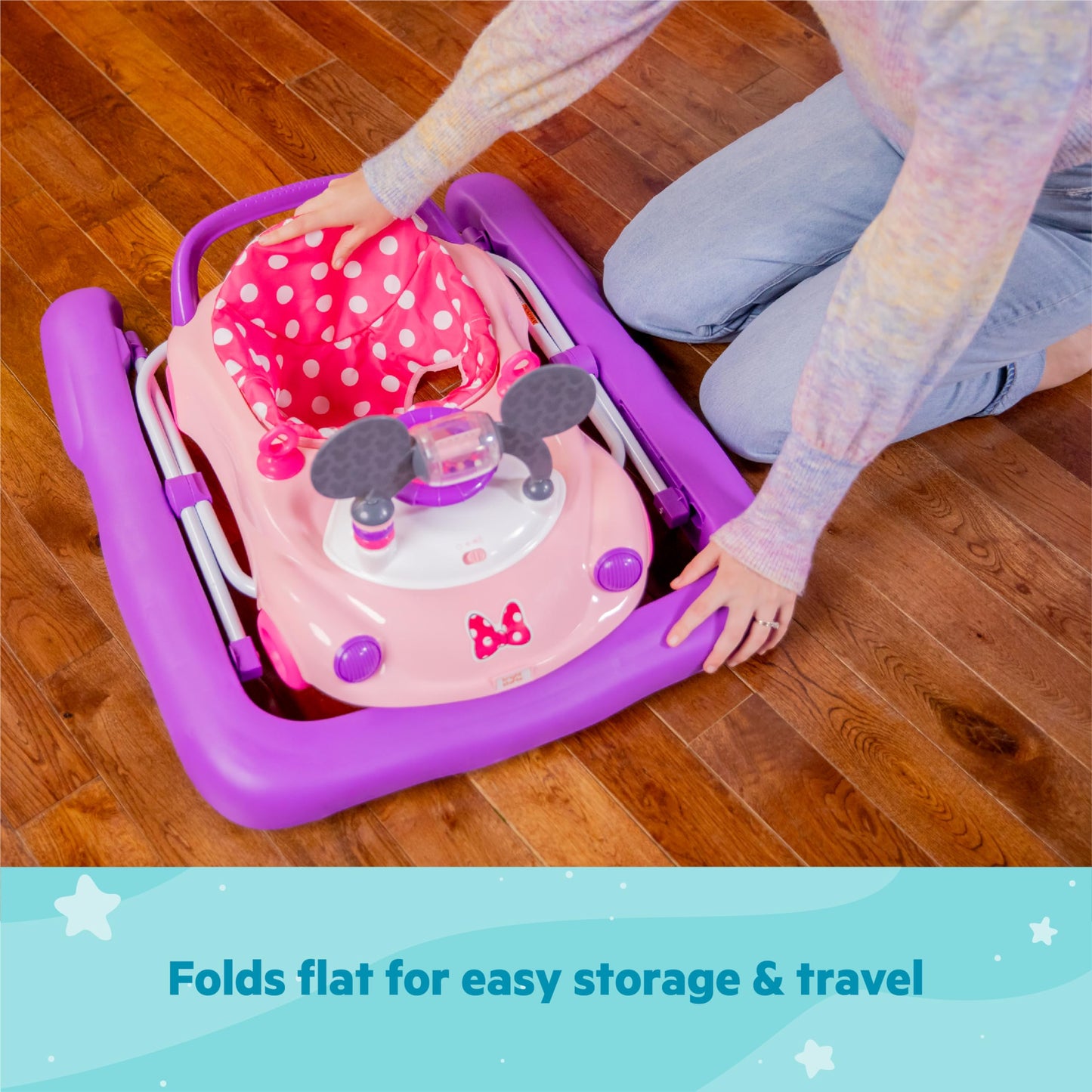 Bright Starts JuneBerry Walk-A-Bout Baby Walker and Entertainer, Removeable Floor Toy, with Easy Fold Frame for Storage, Ages 6 Months +