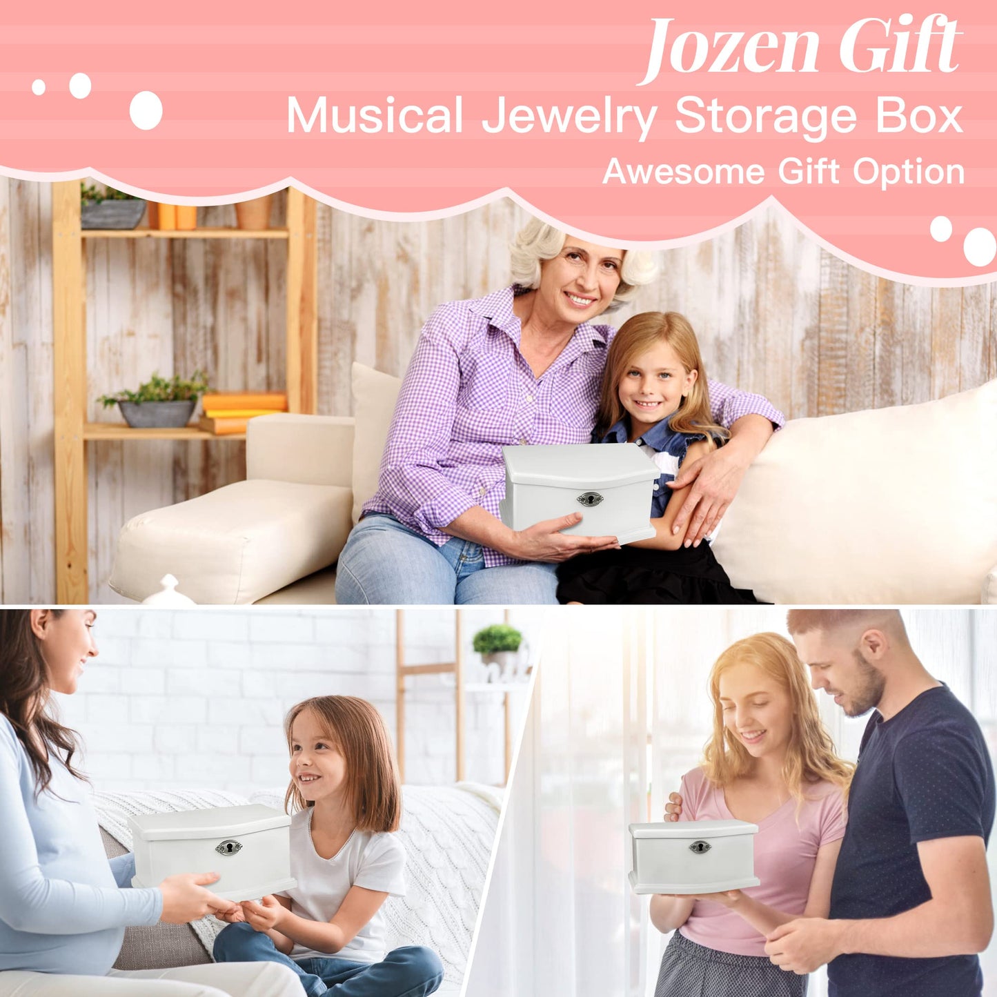 Medium Pink Ballerina Musical Jewelry Box with Mirror and Lock for Girls,Pink Kid's Jewelry Storage Music Chest,Gifts for Christmas,New Year and All Hoidays
