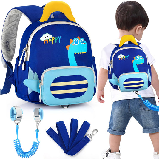Accmor Toddler Leash Backpack with Anti Lost Wrist Link, Cute Dinosaur Bag Children Safety Walking Harness with Removable Little Pouch, Kids Travel Essential Mini Back Pack with Tether for Baby Boys